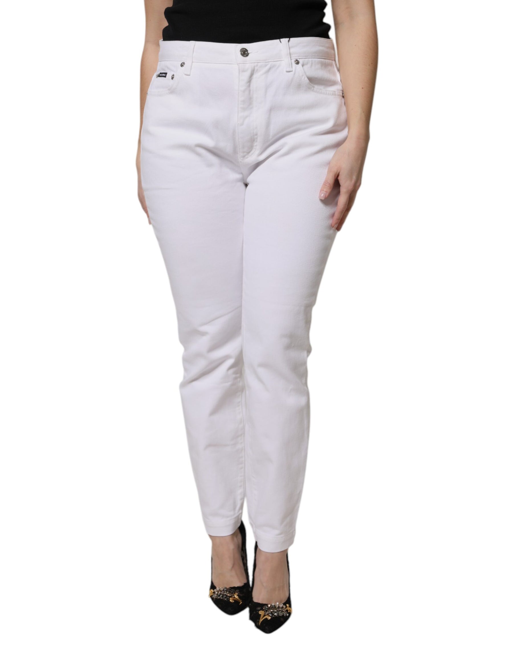 Dolce & Gabbana White Cotton Mid Waist Skinny Denim Jeans | Regal Royce