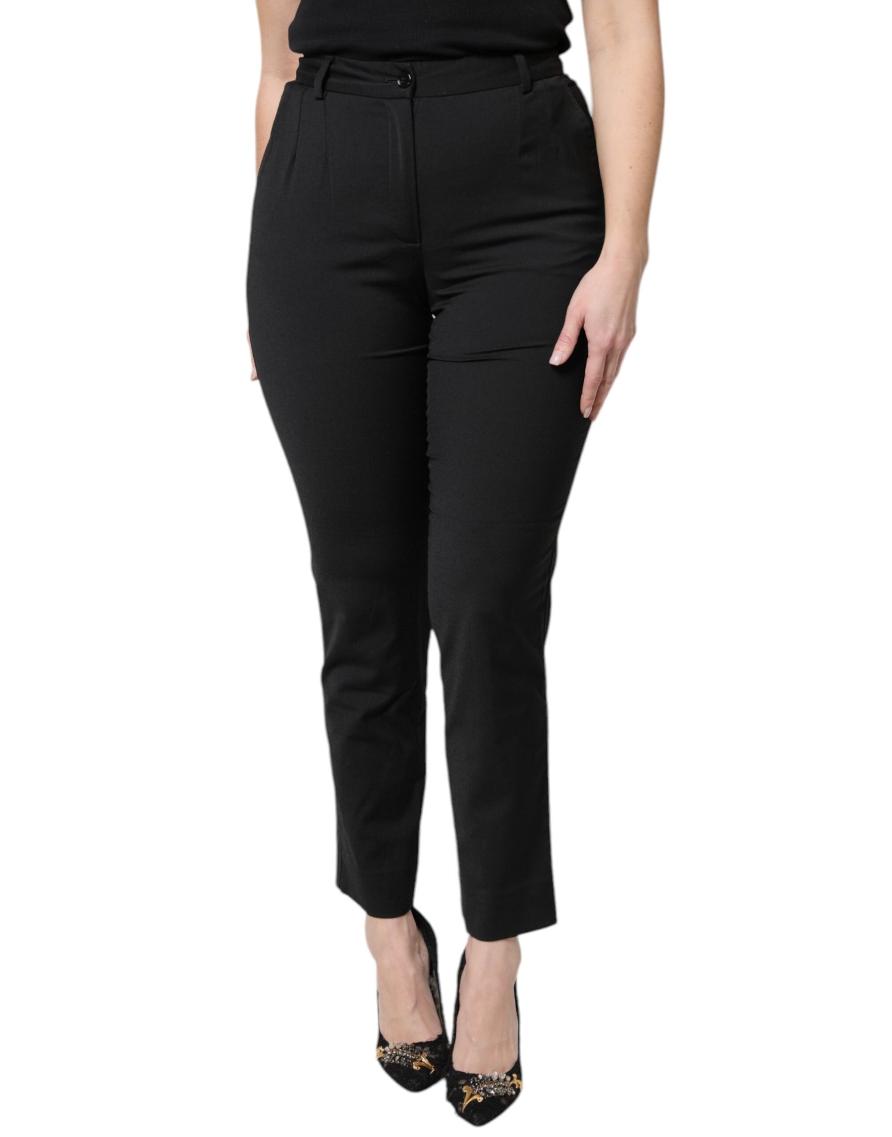 Dolce & Gabbana Black Polyester High Waist Slim Pants | Regal Royce