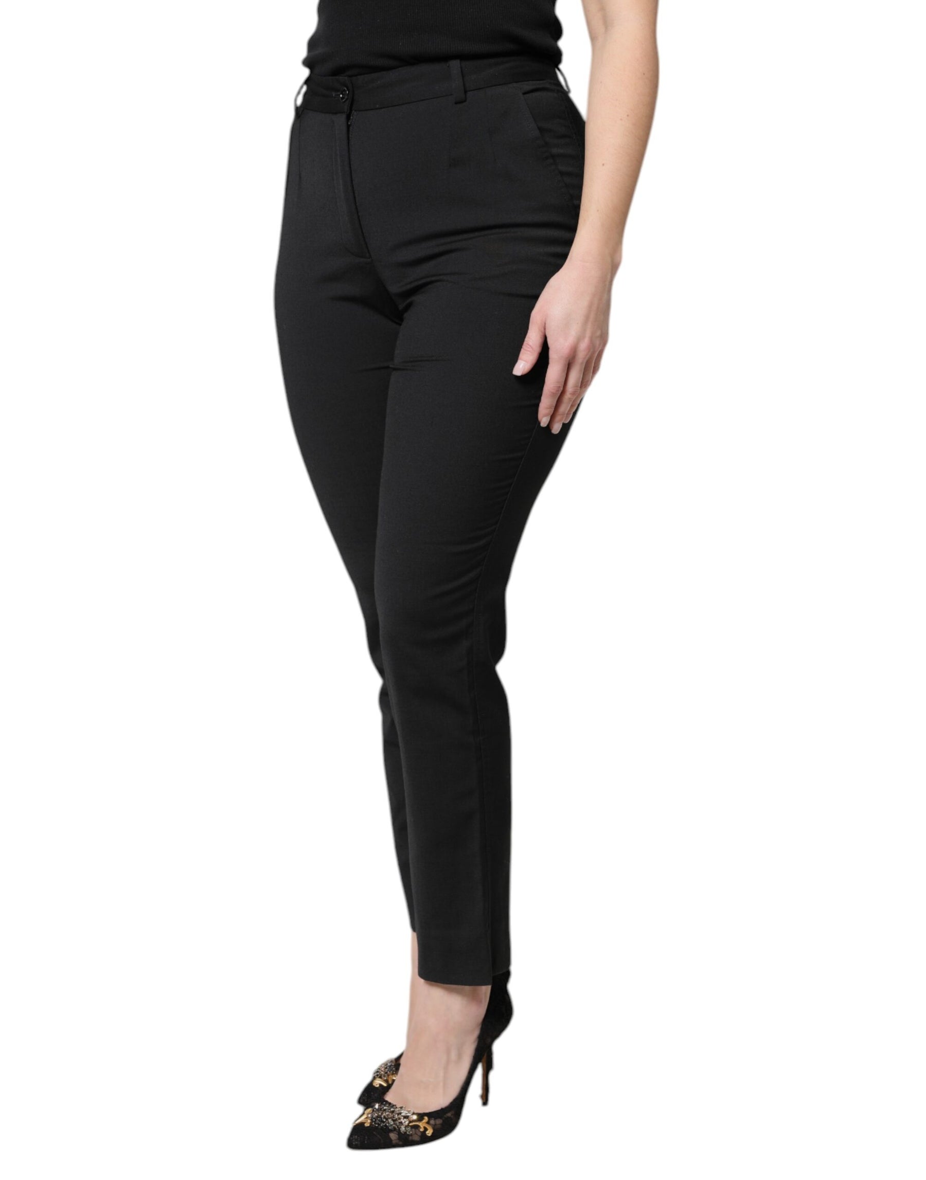 Dolce & Gabbana Black Polyester High Waist Slim Pants | Regal Royce