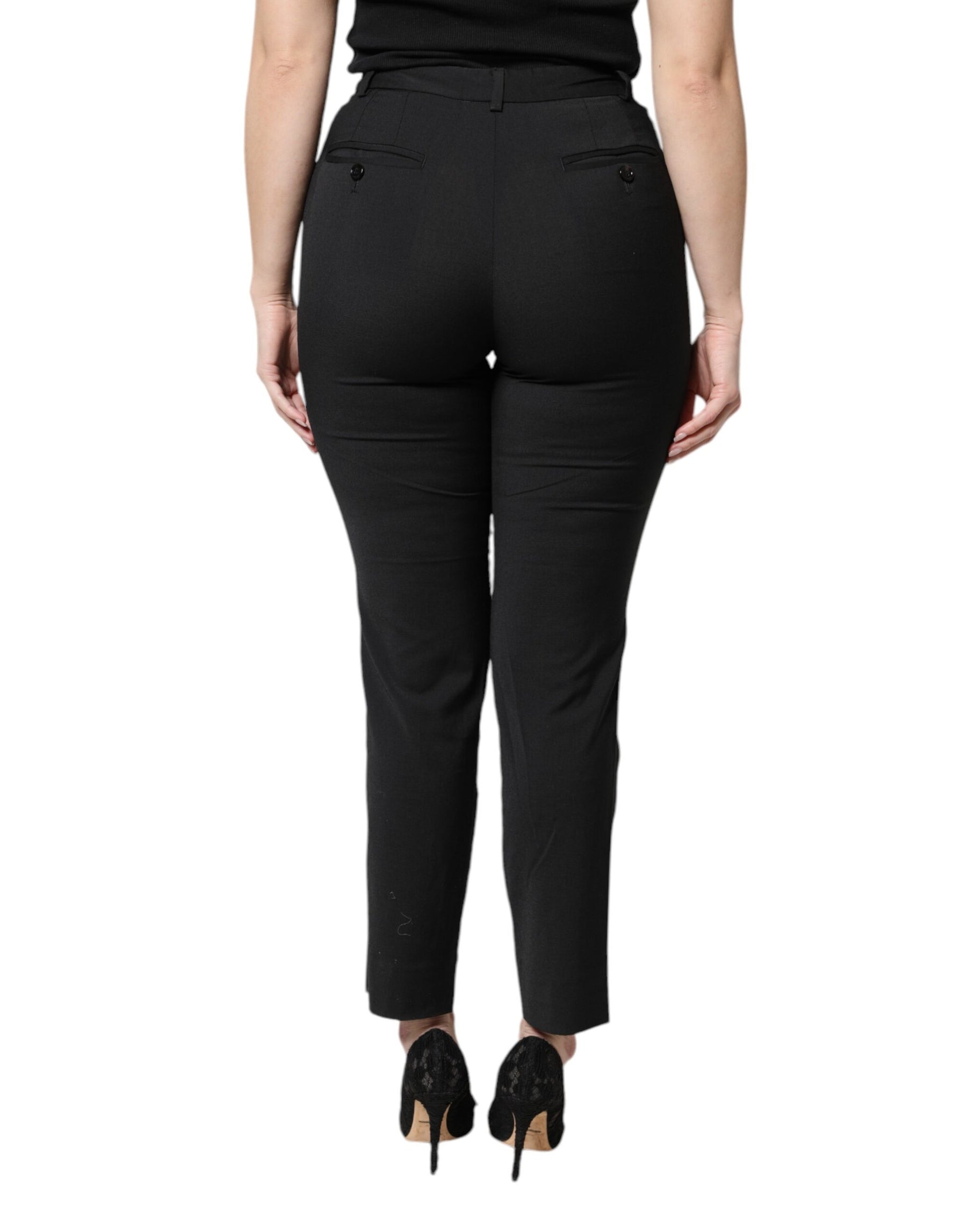 Dolce & Gabbana Black Polyester High Waist Slim Pants | Regal Royce