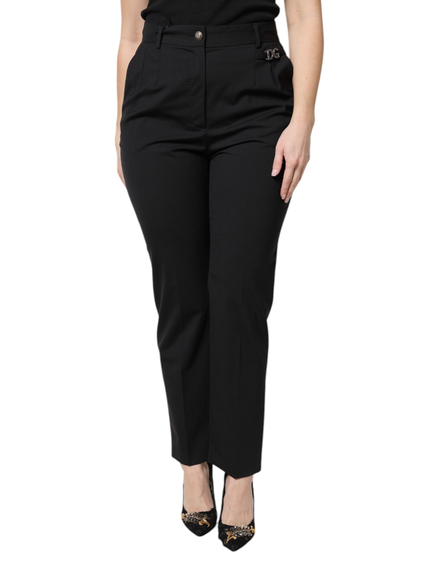 Dolce & Gabbana Black Polyester High Waist Dress Pants | Regal Royce