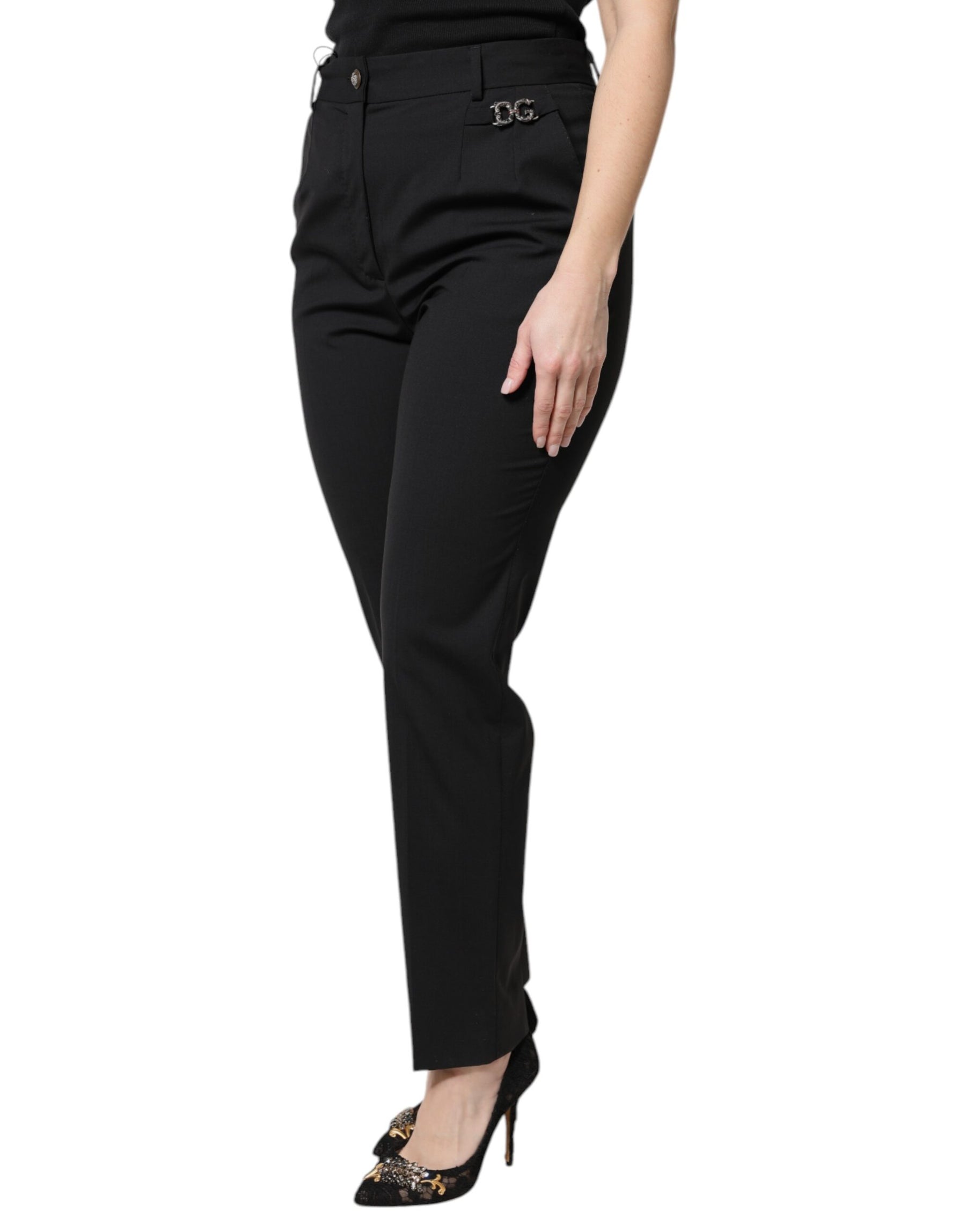 Dolce & Gabbana Black Polyester High Waist Dress Pants | Regal Royce