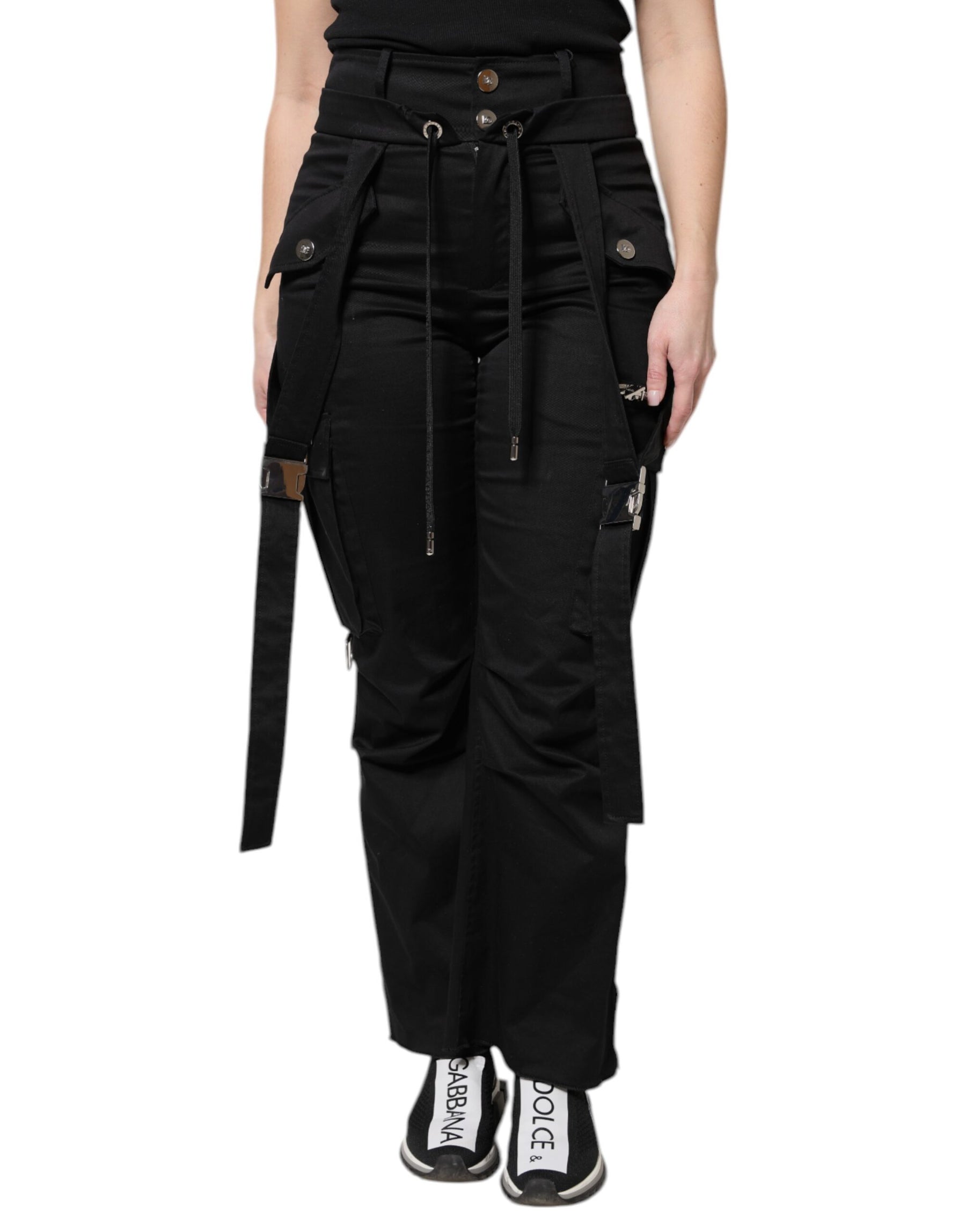 Dolce & Gabbana Black Cotton High Waist Cargo Pants | Regal Royce