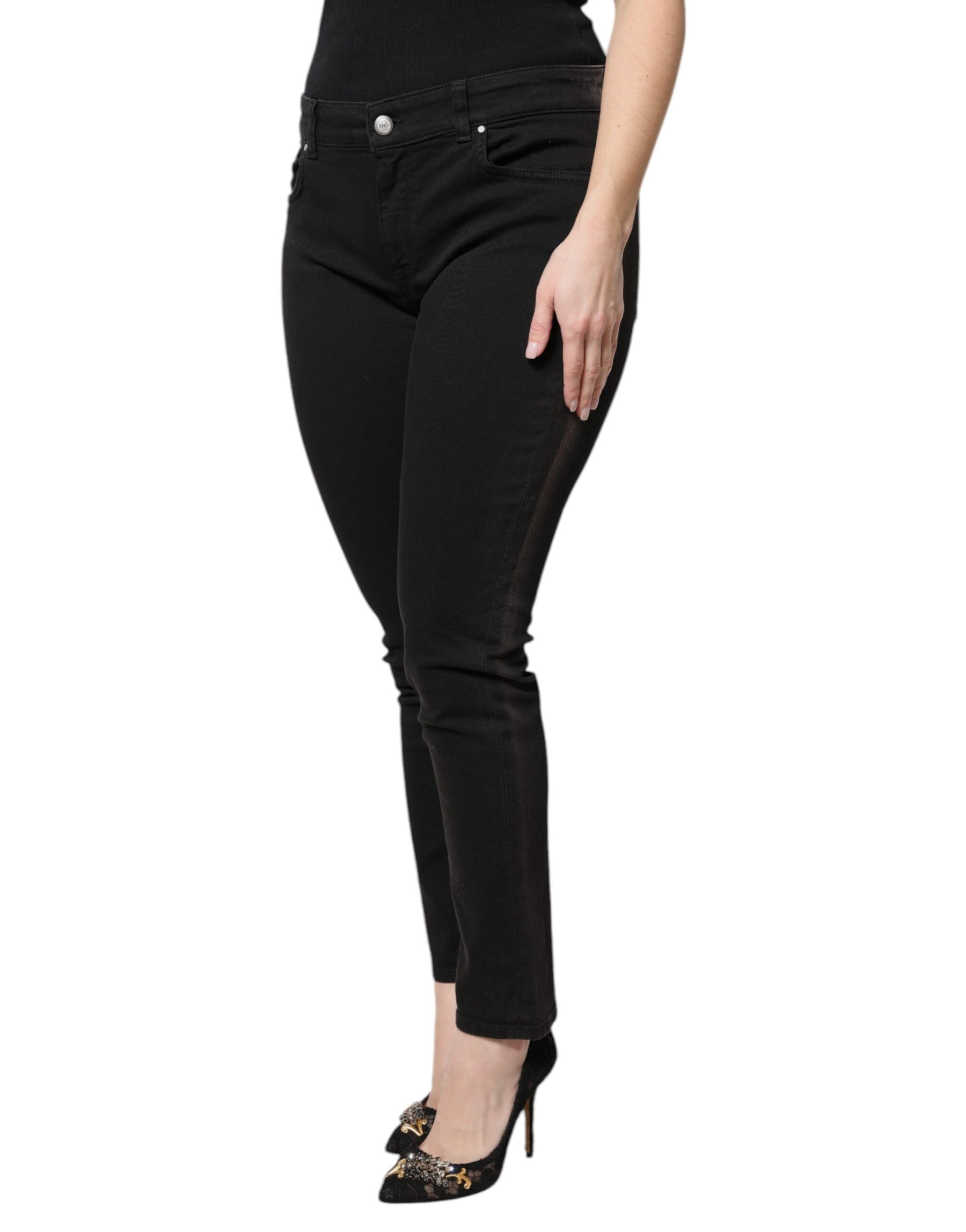 Dolce & Gabbana Black Cotton High Waist Skinny Denim Jeans | Regal Royce