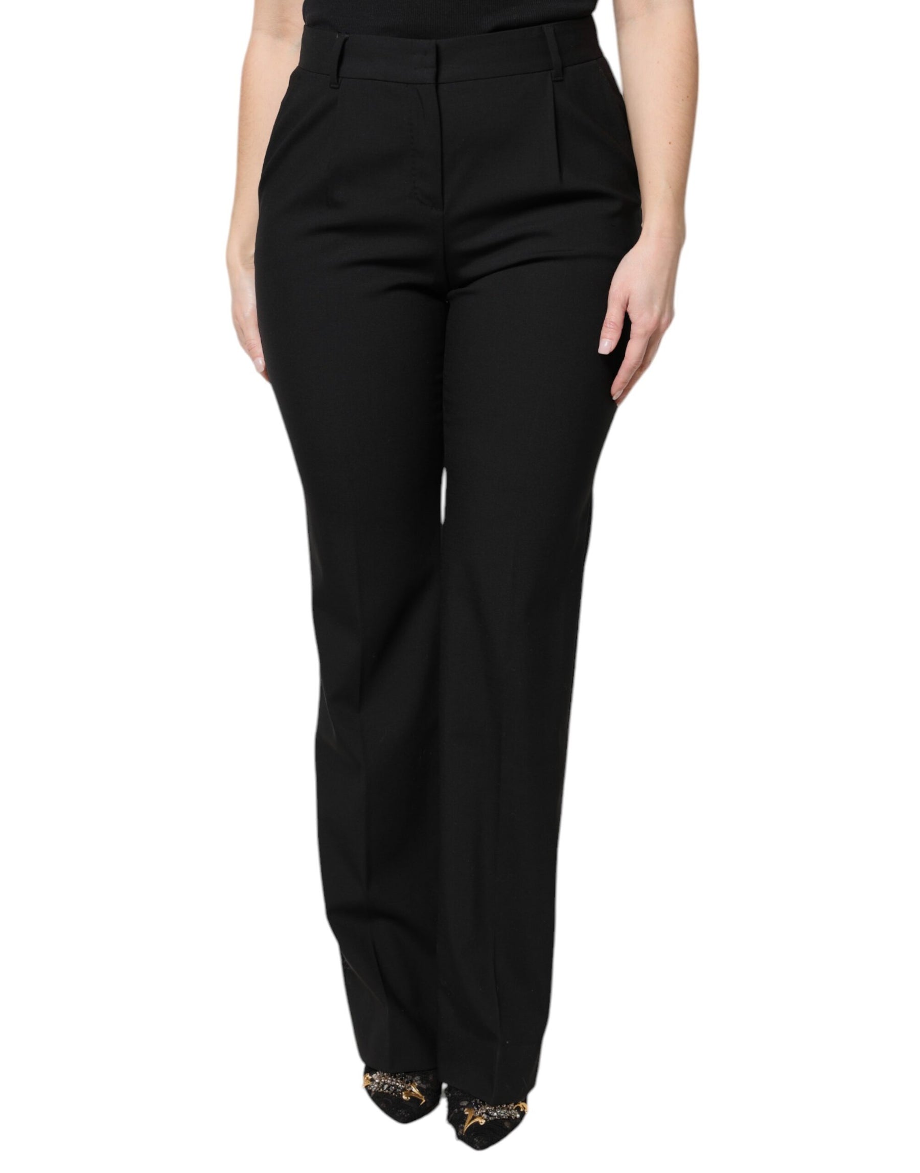 Dolce & Gabbana Black Wool High Waist Boot Cut Dress Pants | Regal Royce