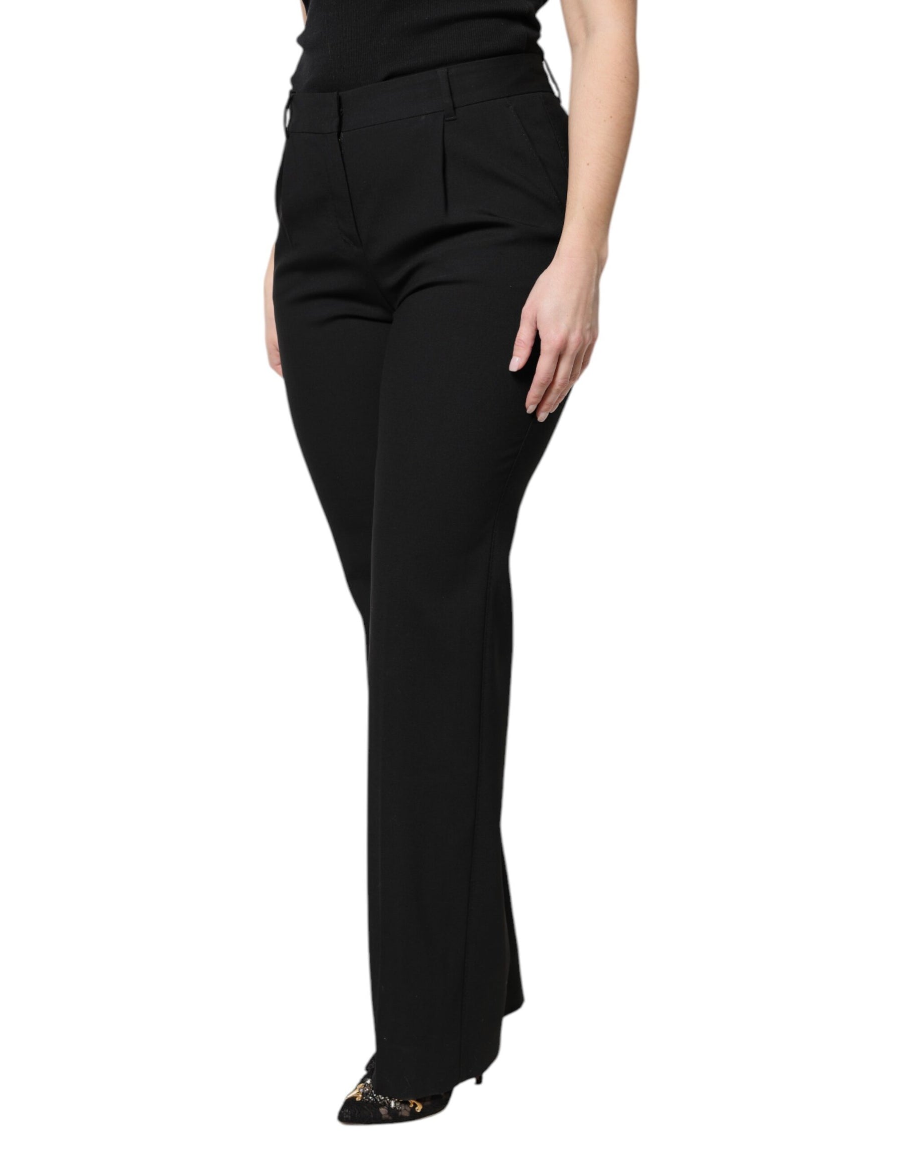 Dolce & Gabbana Black Wool High Waist Boot Cut Dress Pants | Regal Royce