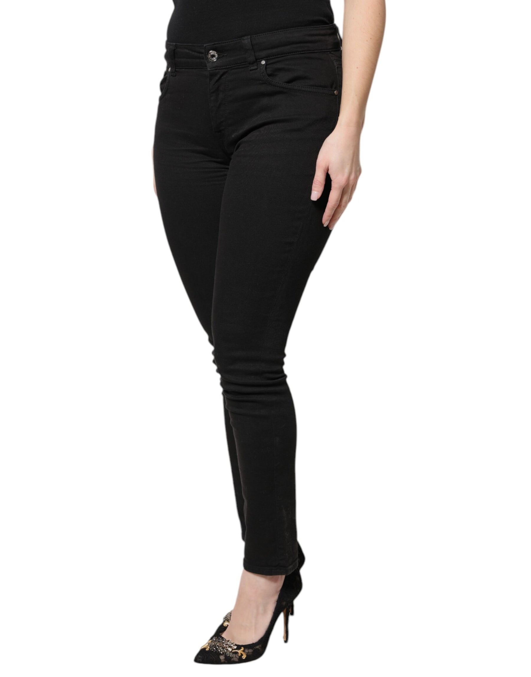 Dolce & Gabbana Black Cotton High Waist Skinny Denim Jeans | Regal Royce