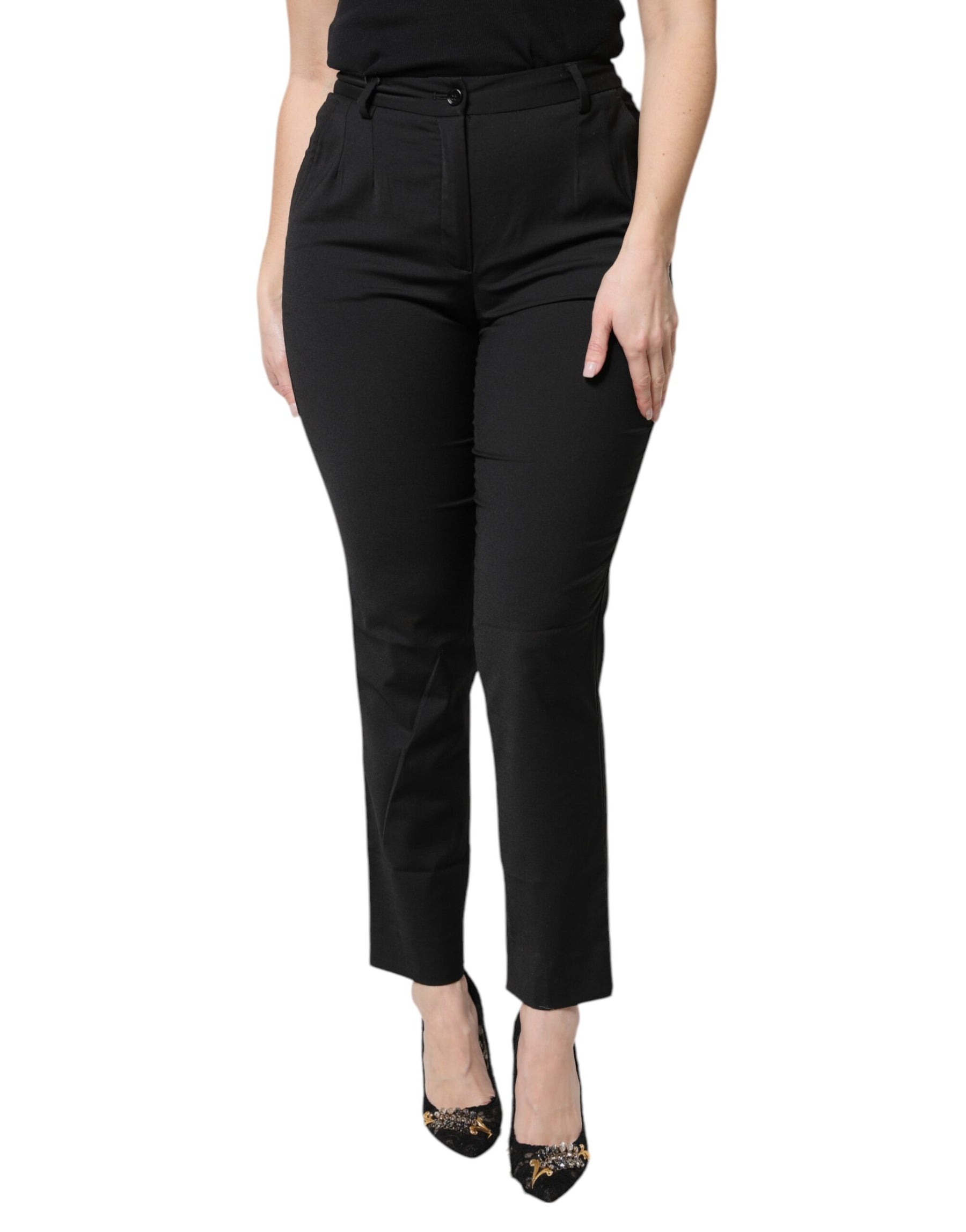 Dolce & Gabbana Black Polyester High Waist Slim Pants | Regal Royce
