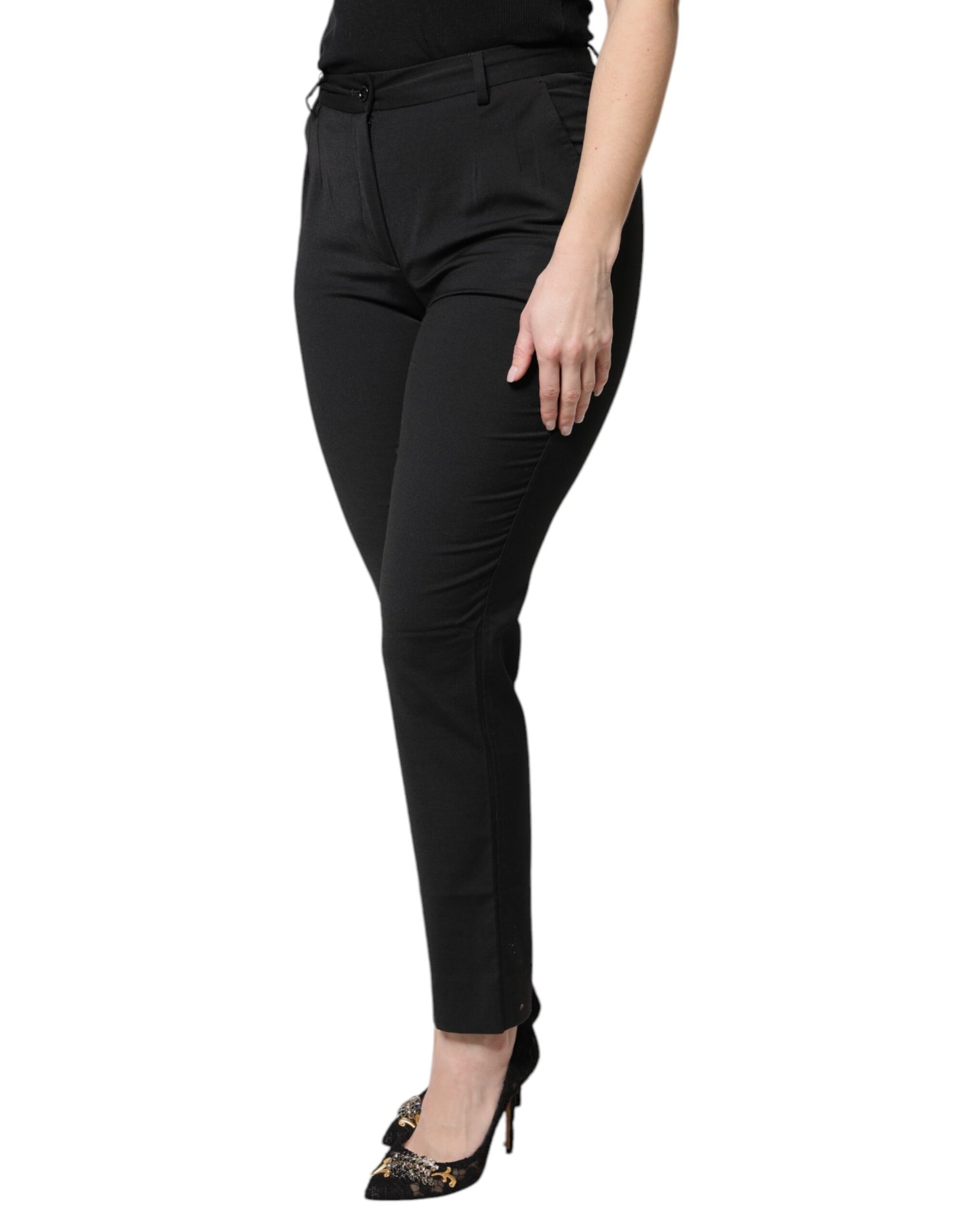 Dolce & Gabbana Black Polyester High Waist Slim Pants | Regal Royce