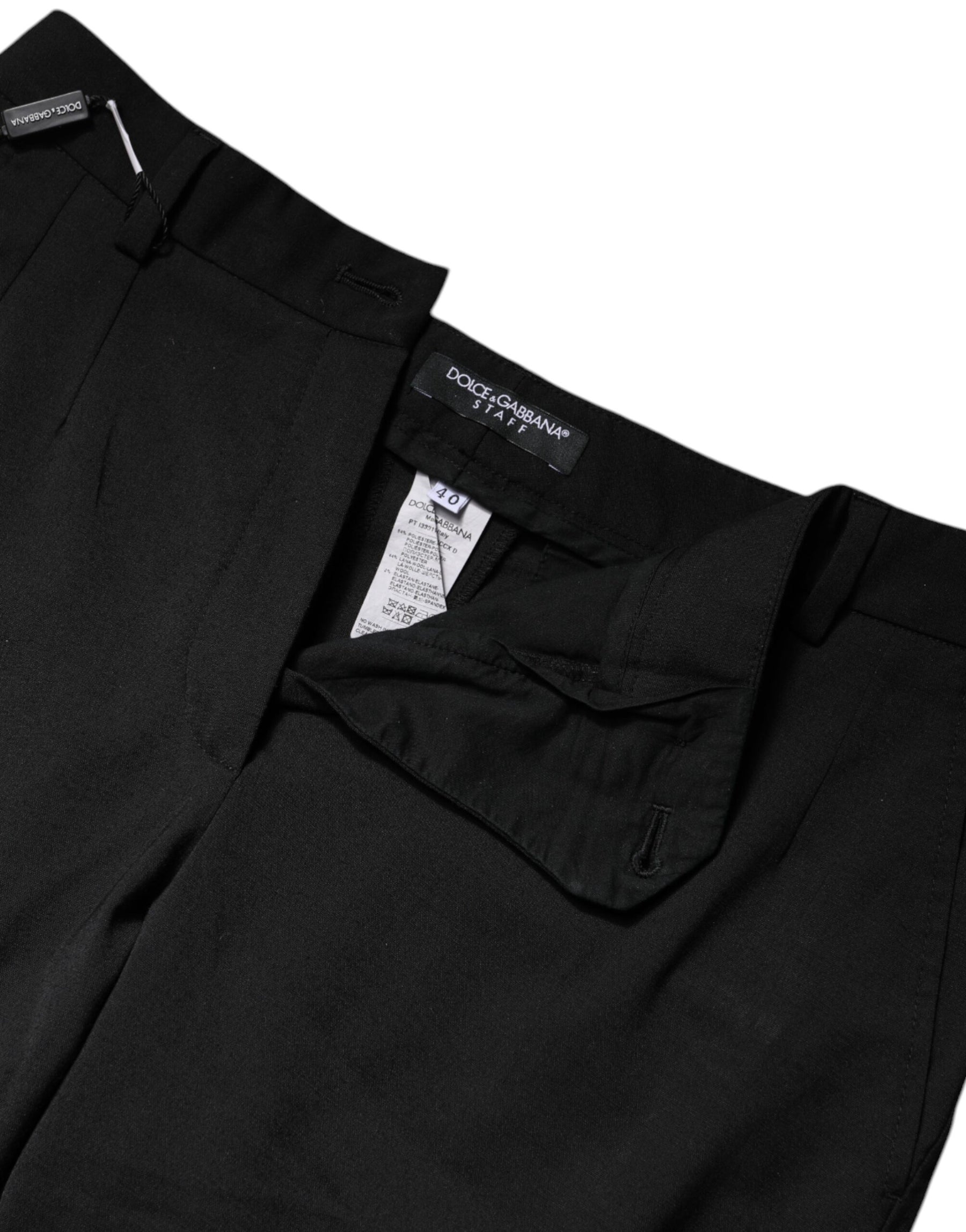 Dolce & Gabbana Black Polyester High Waist Slim Pants | Regal Royce