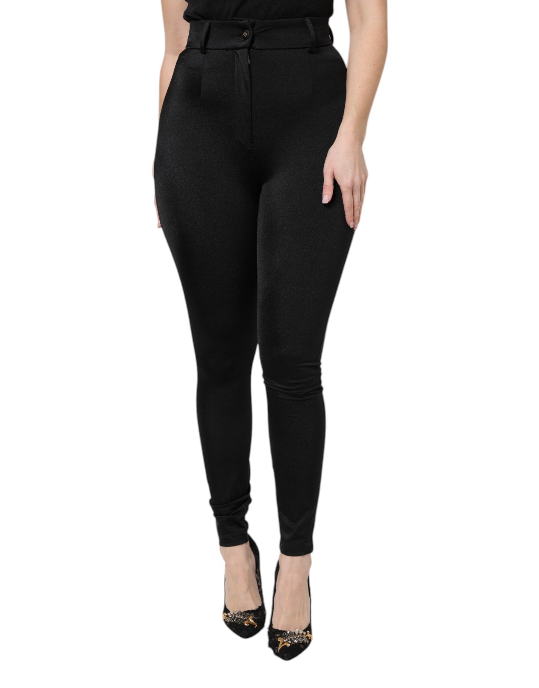 Dolce & Gabbana Black Nylon High Waist Slim Fit Pants | Regal Royce