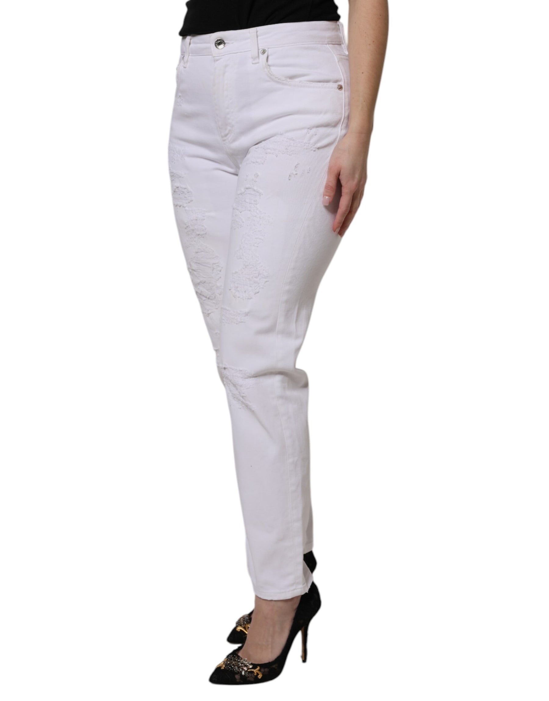 Dolce & Gabbana White Cotton High Waist Skinny Denim Jeans | Regal Royce