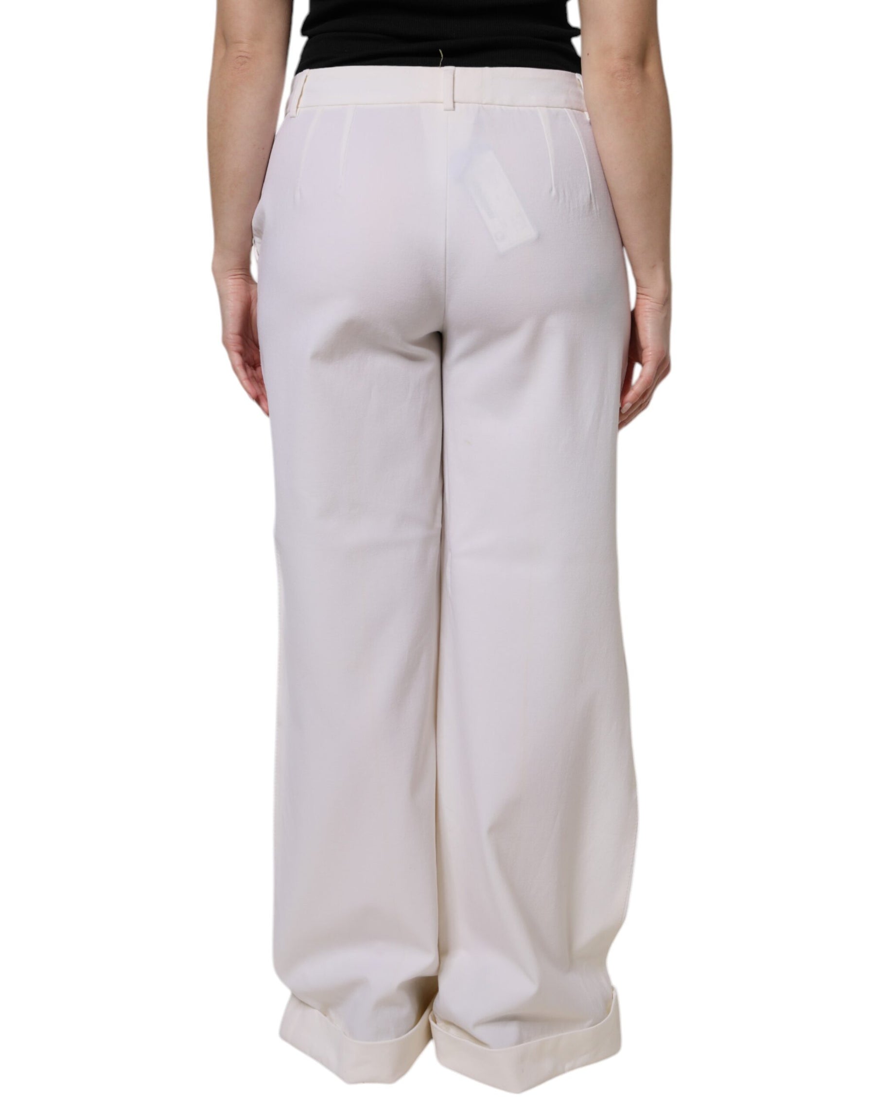 Dolce & Gabbana White Wool Mid Waist Wide Leg Pants | Regal Royce