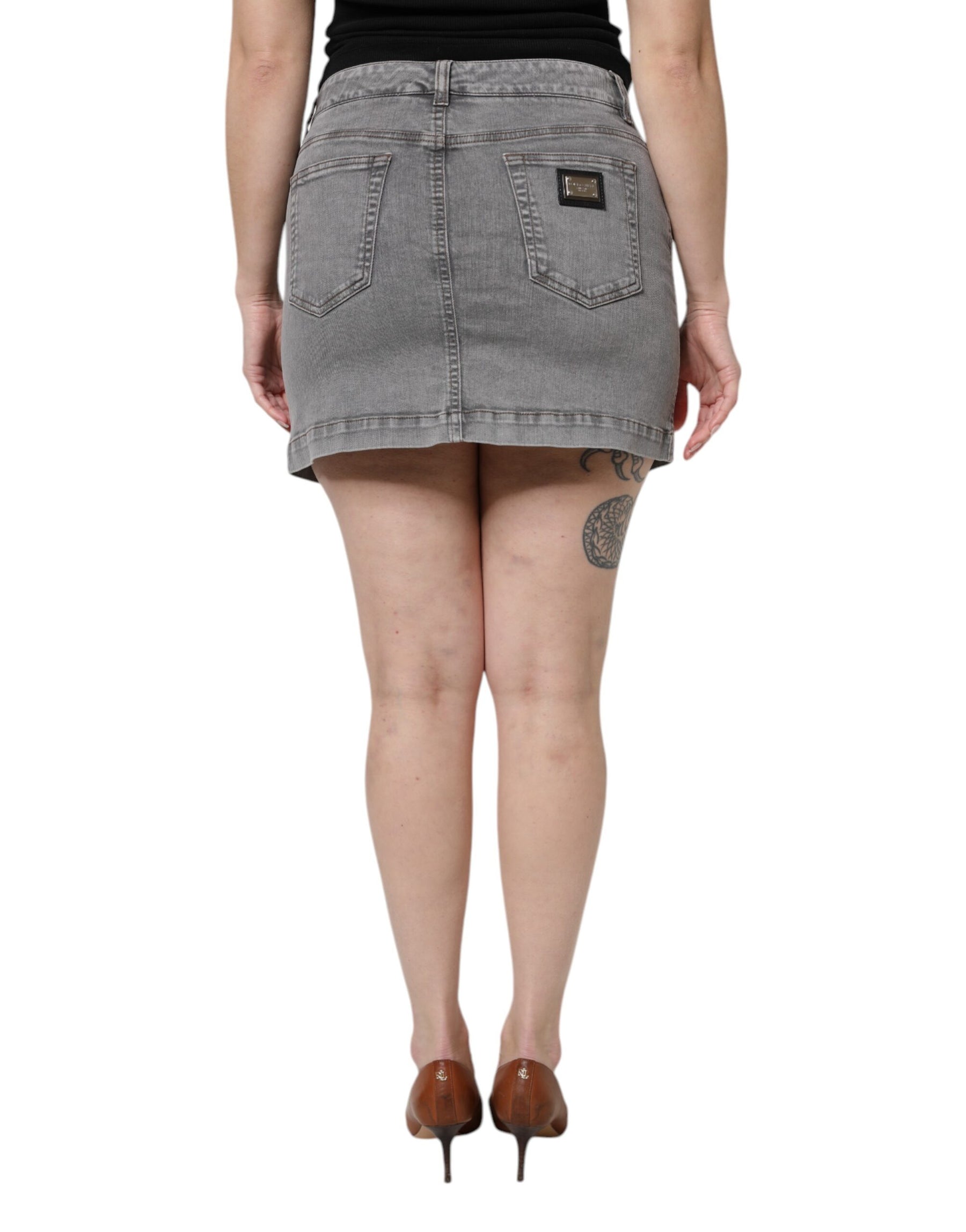 Dolce & Gabbana Gray Cotton Stretch Mid Waist Denim Mini Skirt | Regal Royce