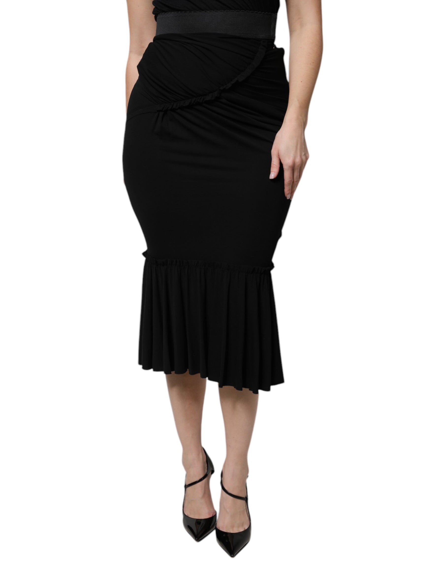 Dolce & Gabbana Black Mermaid Cut High Waist Midi Skirt | Regal Royce
