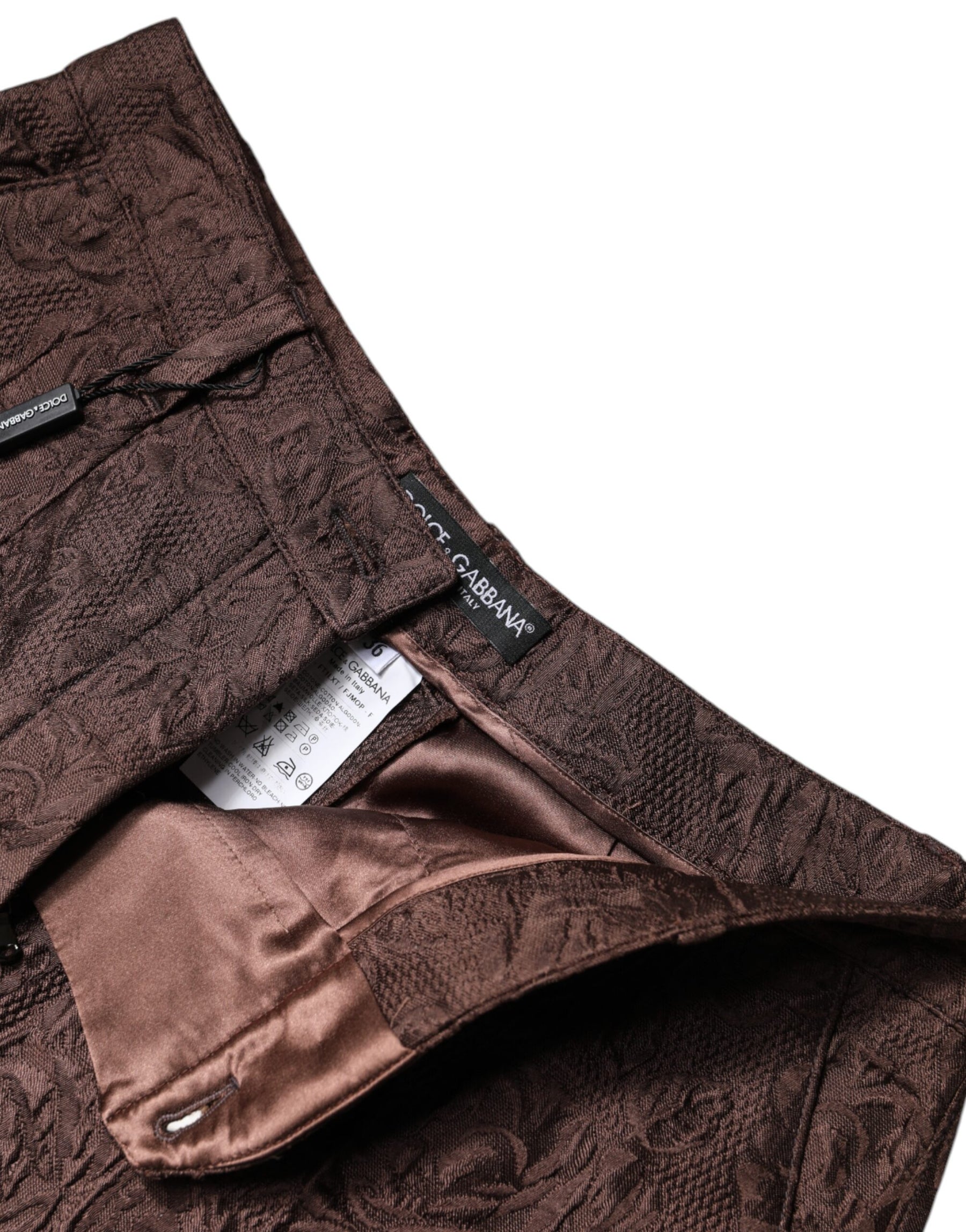 Dolce & Gabbana Brown Floral Brocade Mid Waist Mini Short | Regal Royce