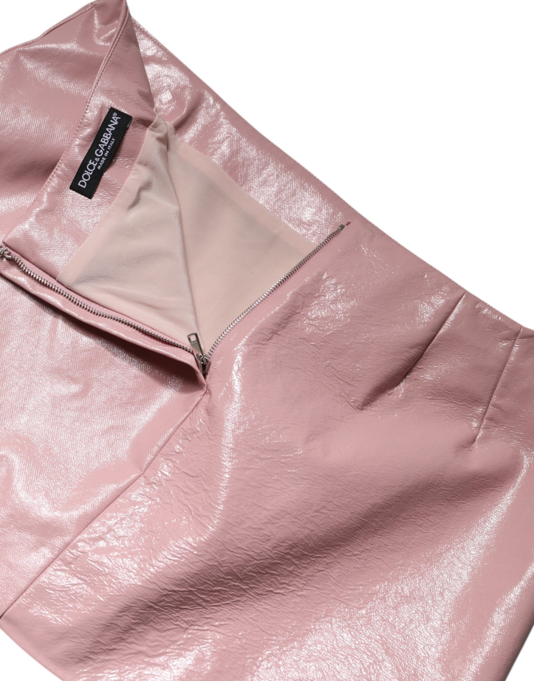 Dolce & Gabbana Glossy Pink Cotton High Waist Mini Skirt | Regal Royce