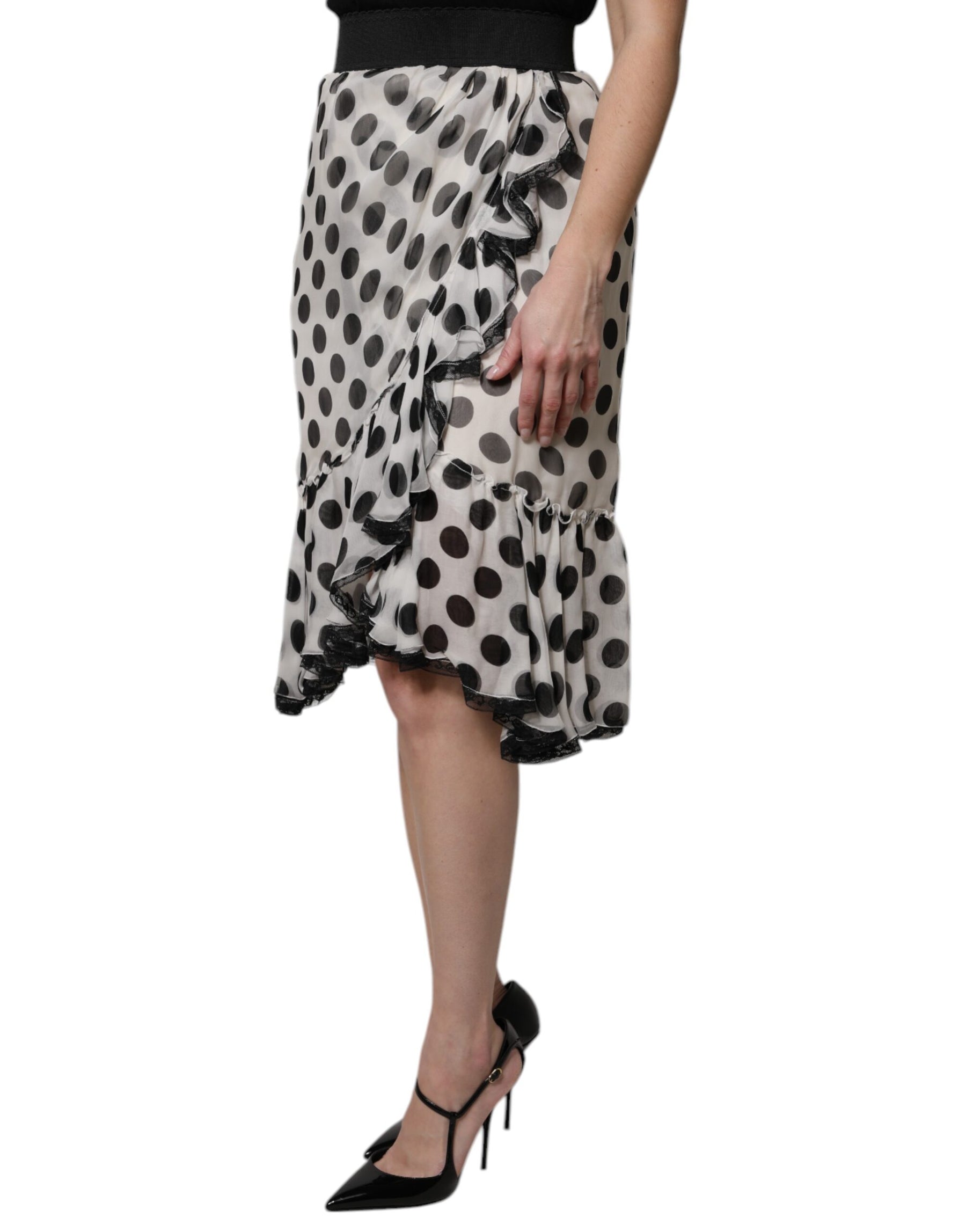 Dolce & Gabbana White Black Polka Dots Knee Length Skirt | Regal Royce