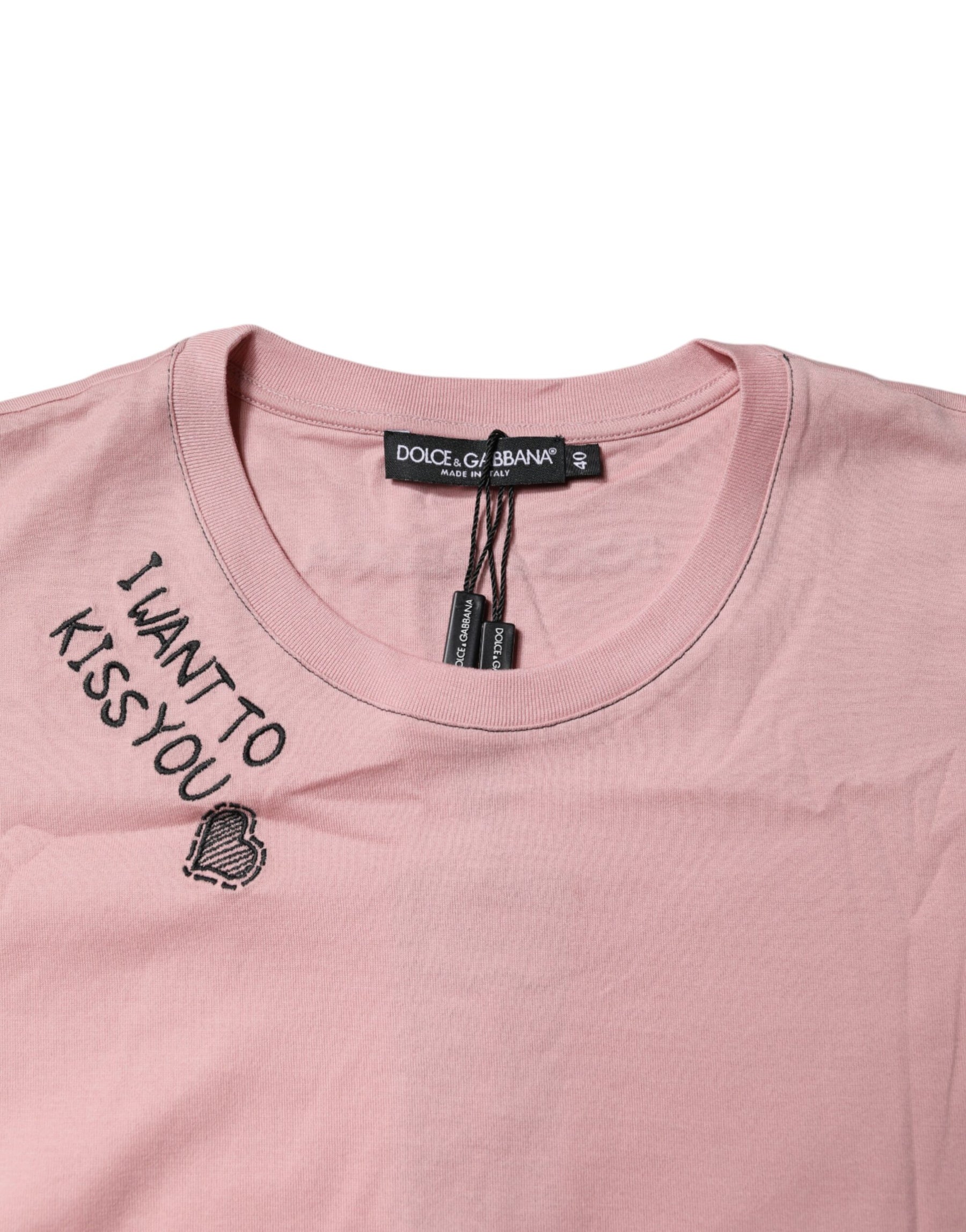 Dolce & Gabbana Pink Logo Print Cotton Crew Neck T-shirt | Regal Royce