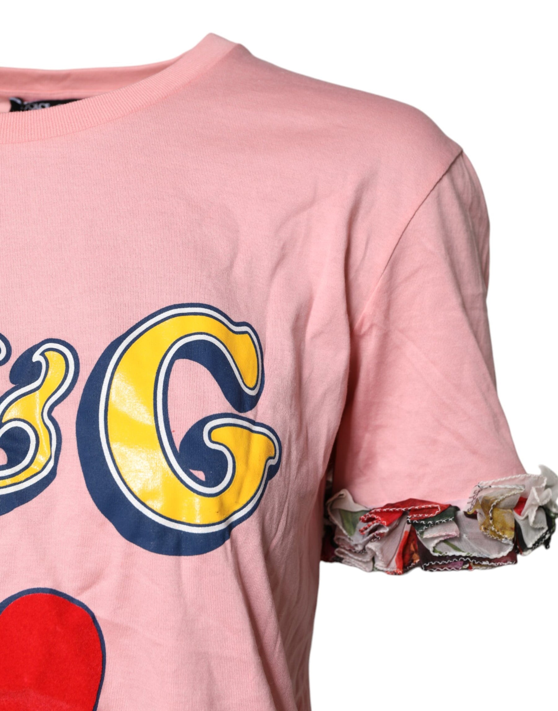 Dolce & Gabbana Pink Logo Print Cotton Crew Neck Tee T-shirt | Regal Royce