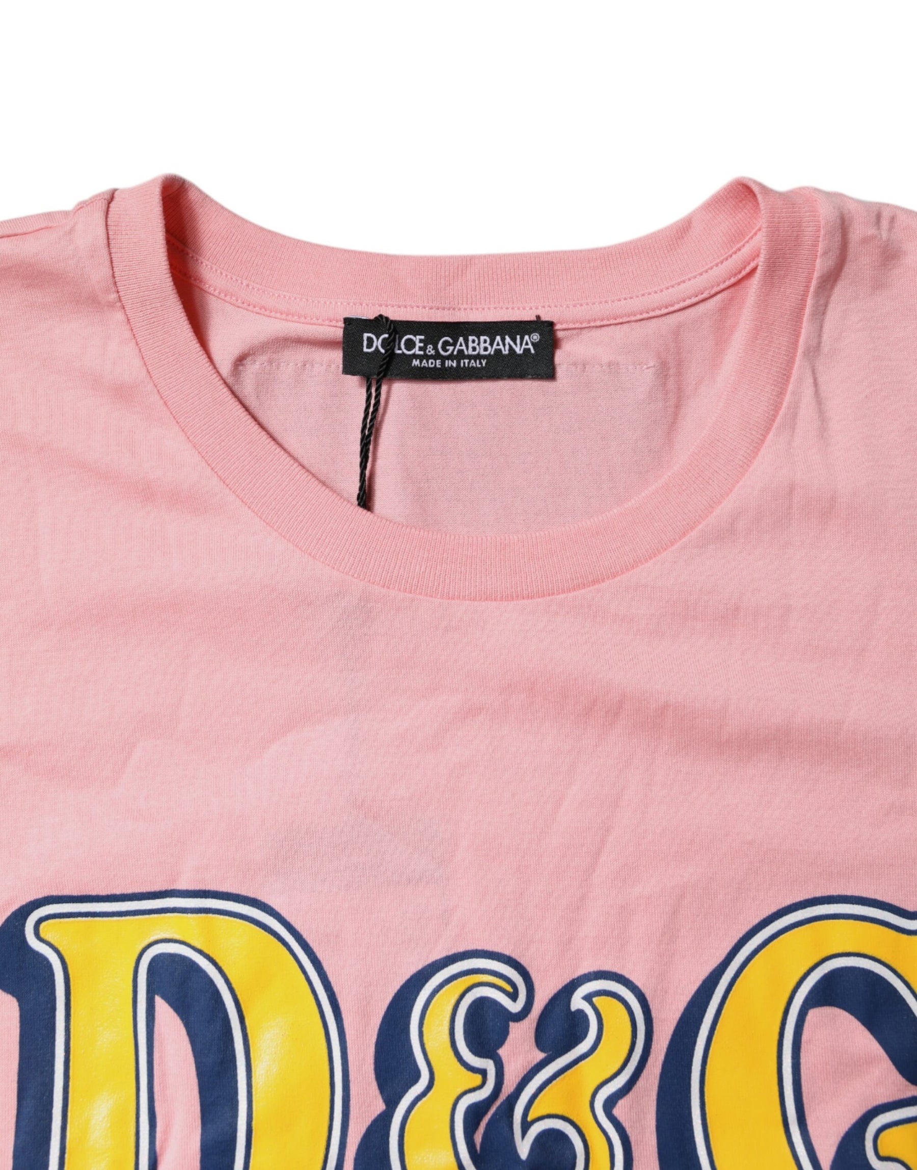 Dolce & Gabbana Pink Logo Print Cotton Crew Neck Tee T-shirt | Regal Royce