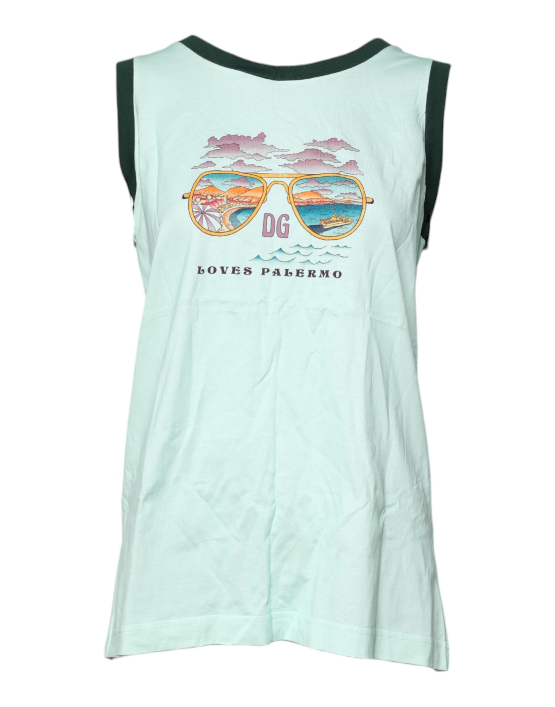 Dolce & Gabbana Light Green Graphic Print Sleeveless Tank T-shirt | Regal Royce
