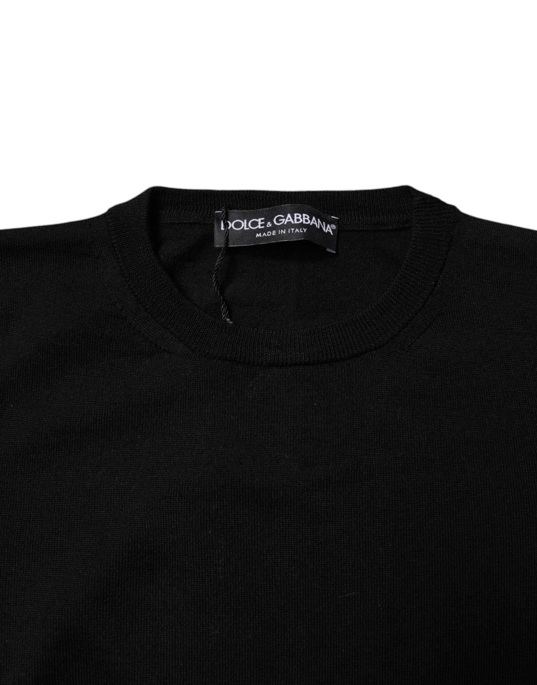 Dolce & Gabbana Black Wool Knit Crew Neck Pullover Sweater | Regal Royce