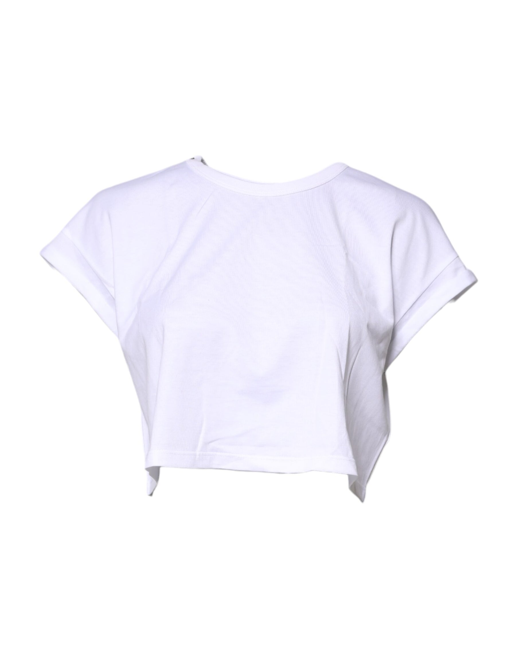 Dolce & Gabbana White Cotton Crew Neck Cropped T-shirt Top | Regal Royce