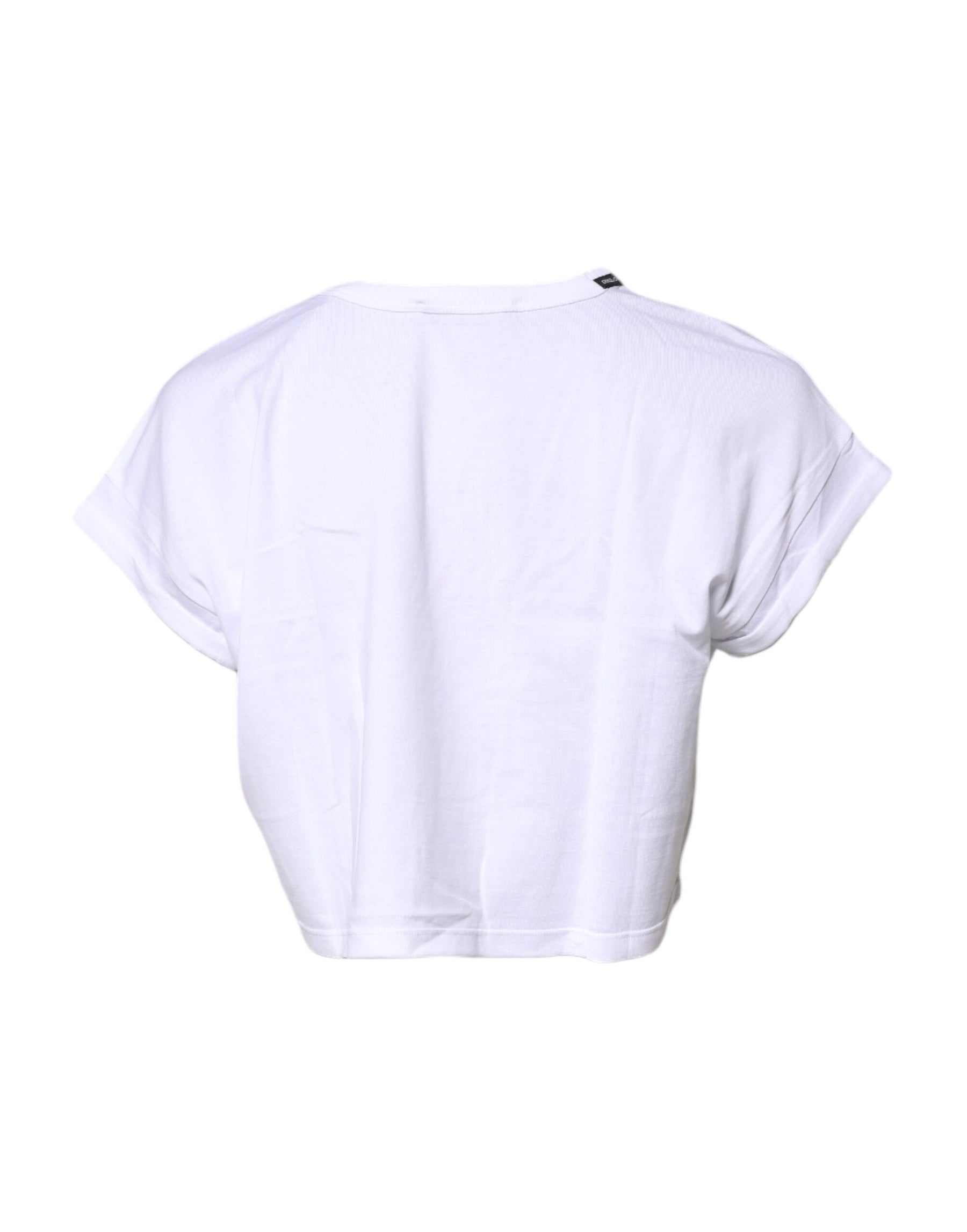 Dolce & Gabbana White Cotton Crew Neck Cropped T-shirt Top | Regal Royce