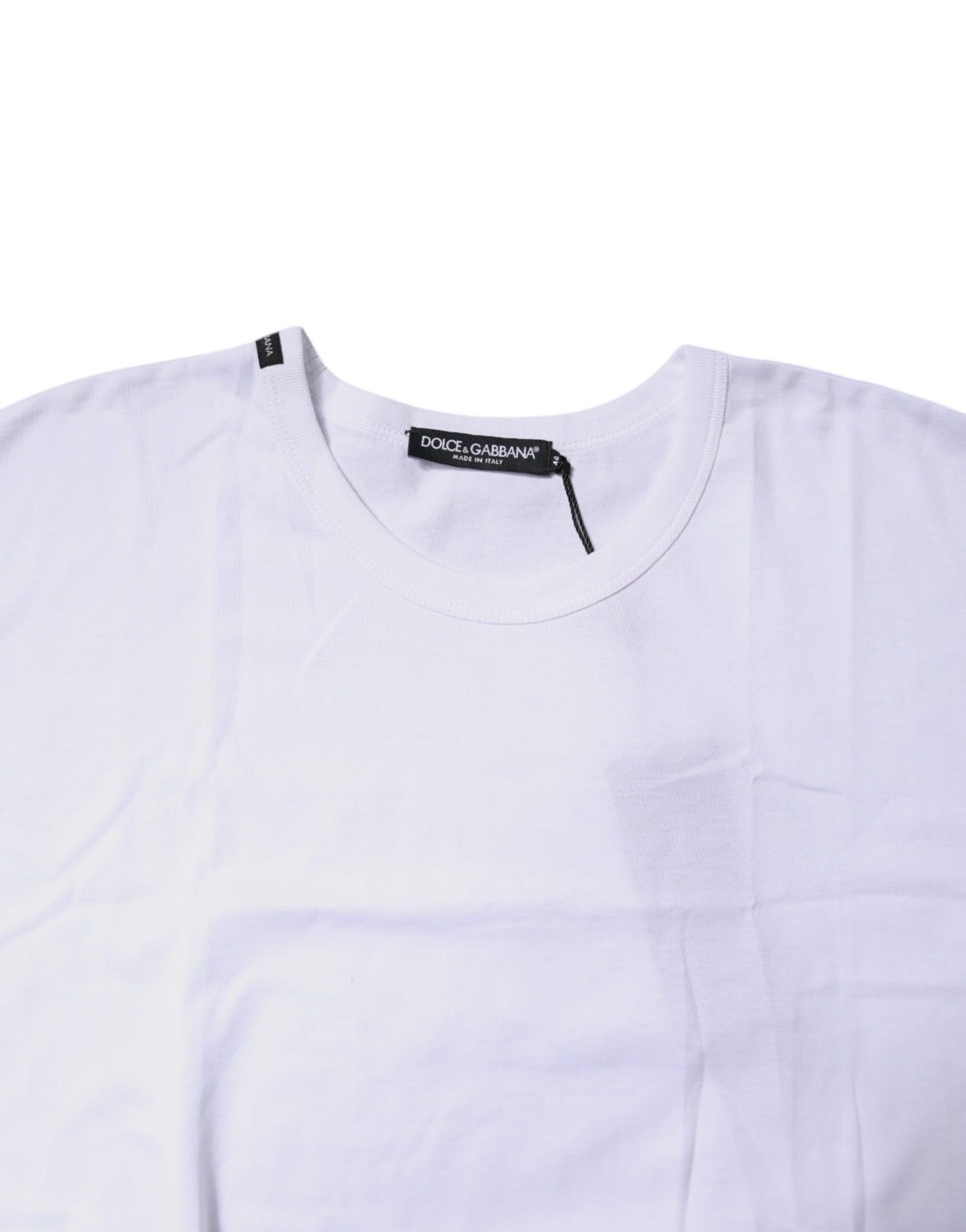 Dolce & Gabbana White Cotton Crew Neck Cropped T-shirt Top | Regal Royce