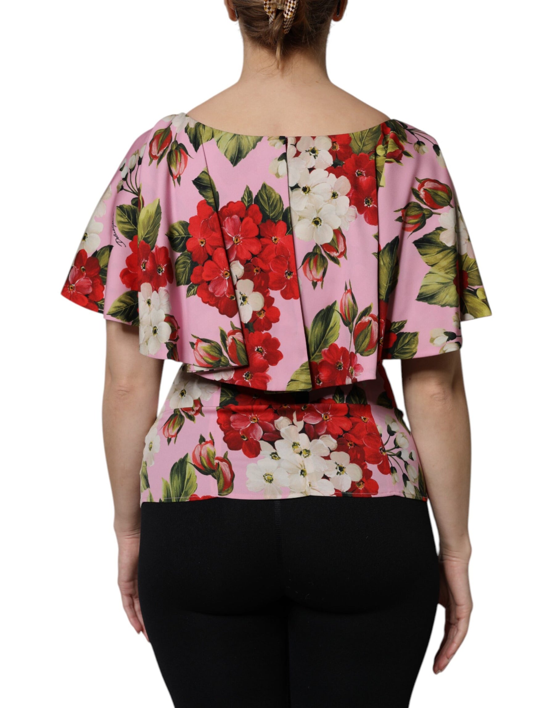 Dolce & Gabbana Pink Floral Silk Short Sleeves Blouse Top | Regal Royce