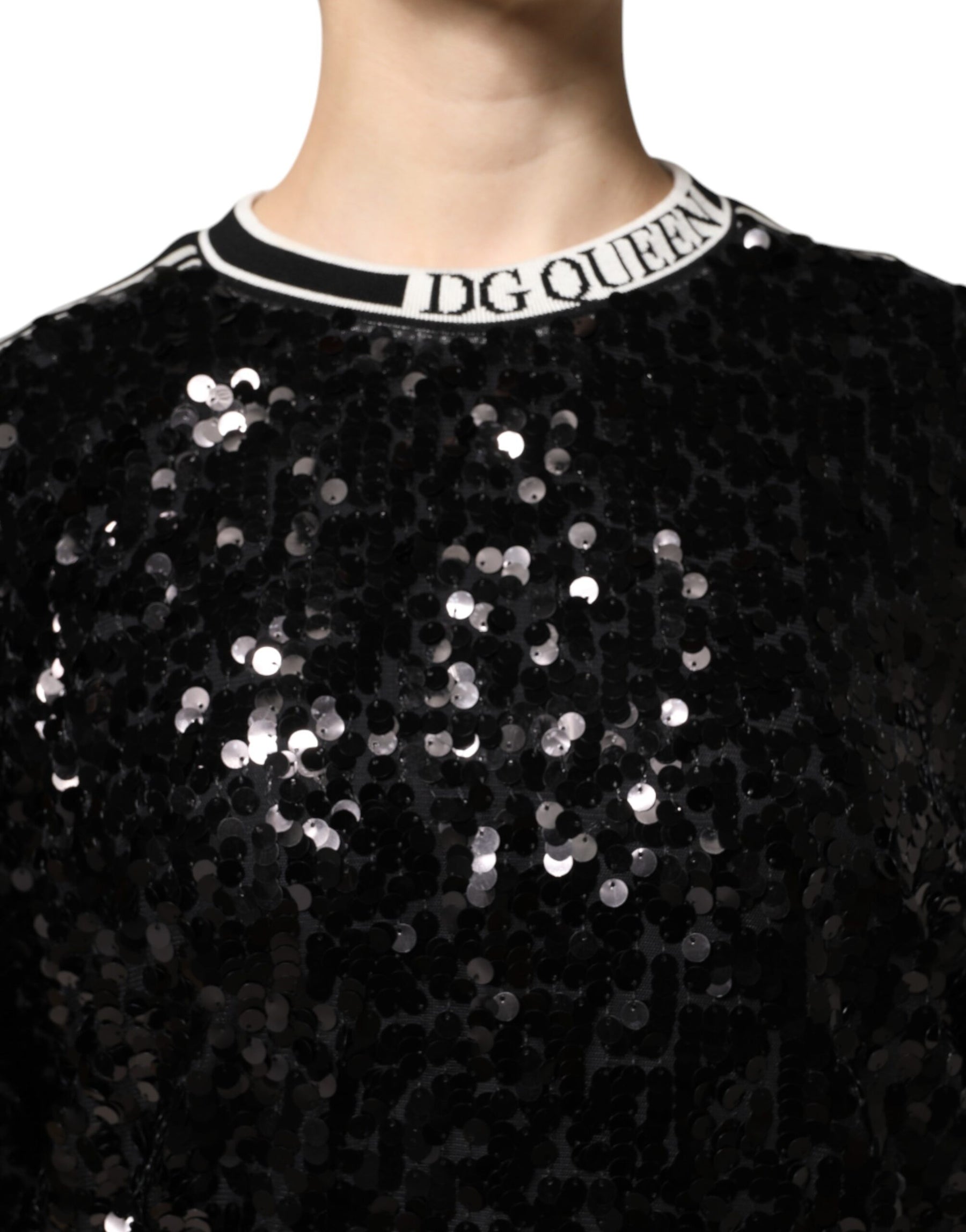Dolce & Gabbana Black DG Queen Sequin Pullover Sweater | Regal Royce