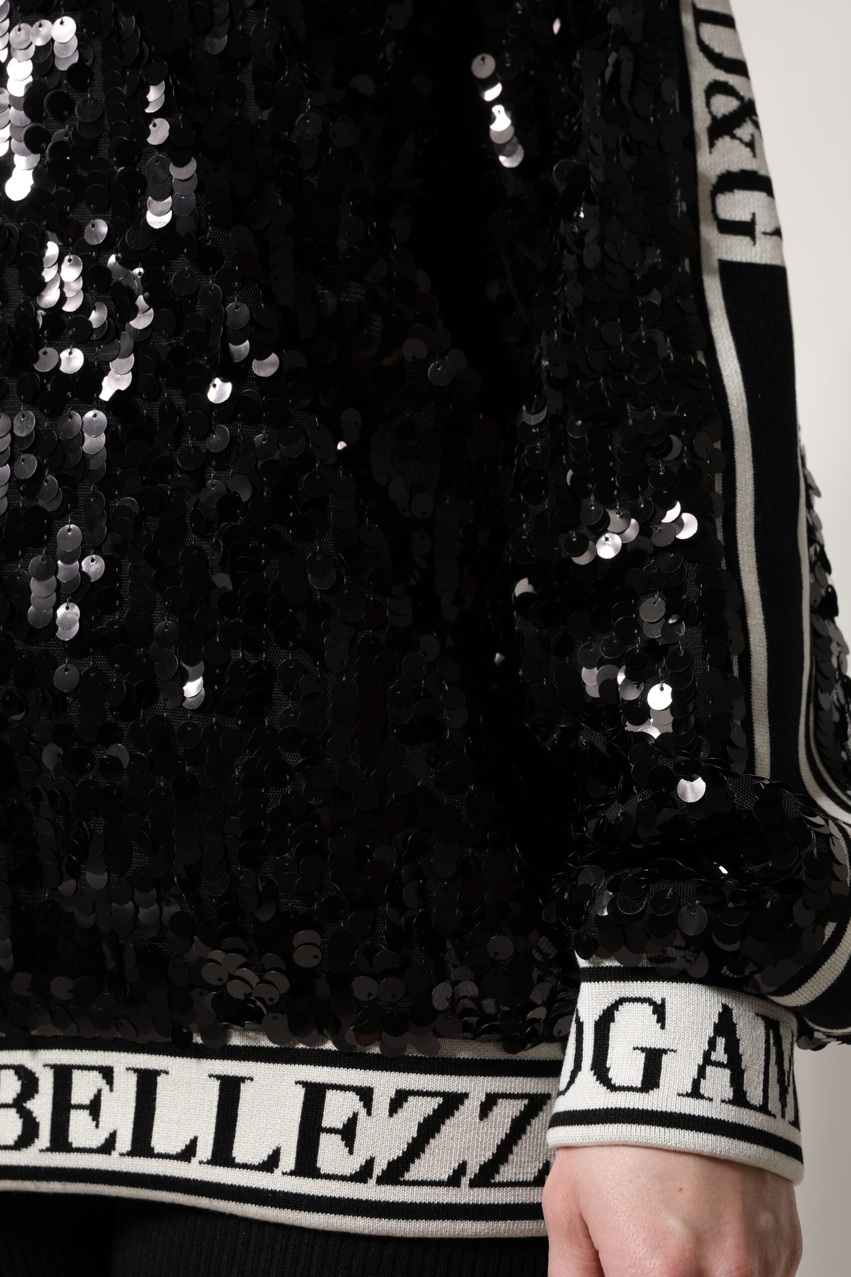 Dolce & Gabbana Black DG Queen Sequin Pullover Sweater | Regal Royce