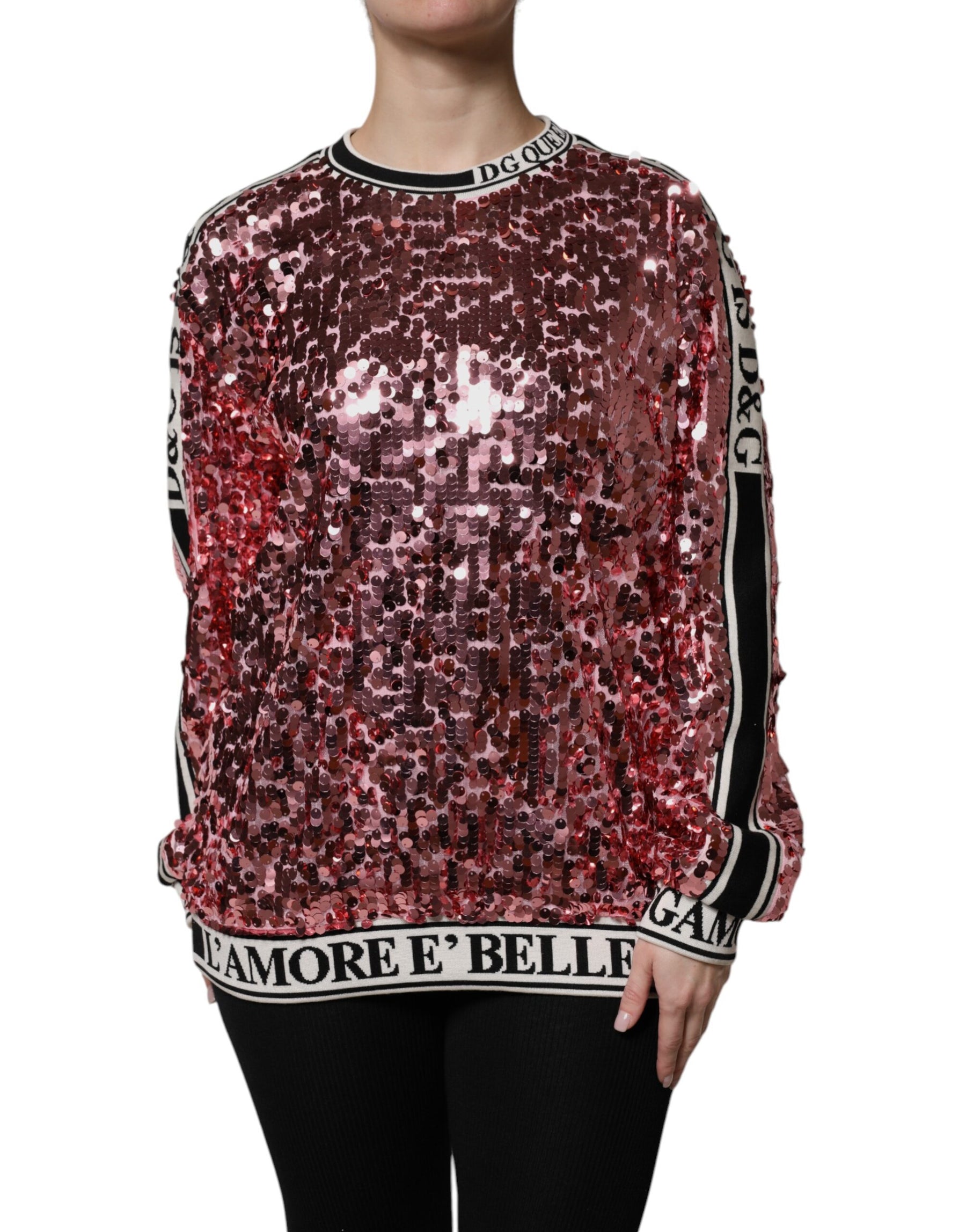 Dolce & Gabbana Pink DG Queen Sequin Pullover Sweater | Regal Royce