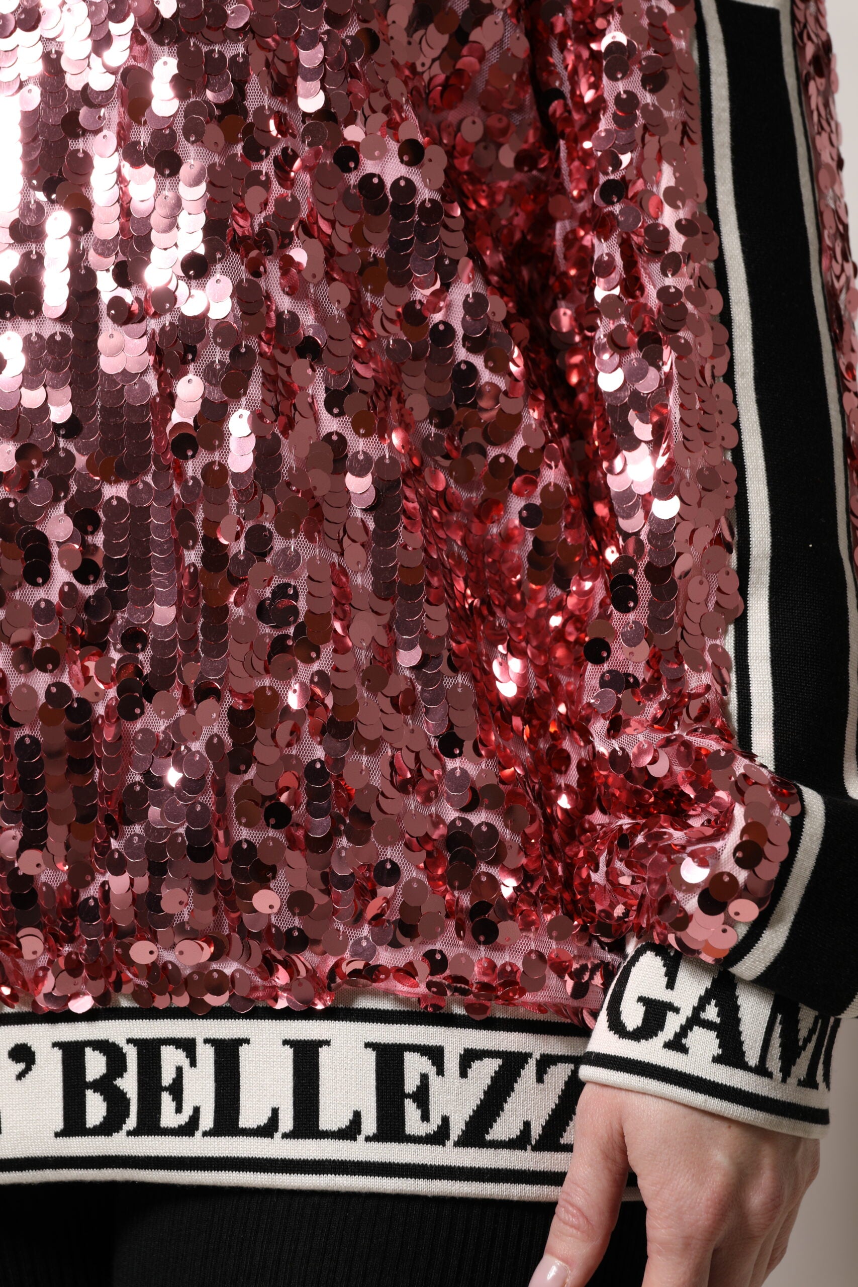 Dolce & Gabbana Pink DG Queen Sequin Pullover Sweater | Regal Royce