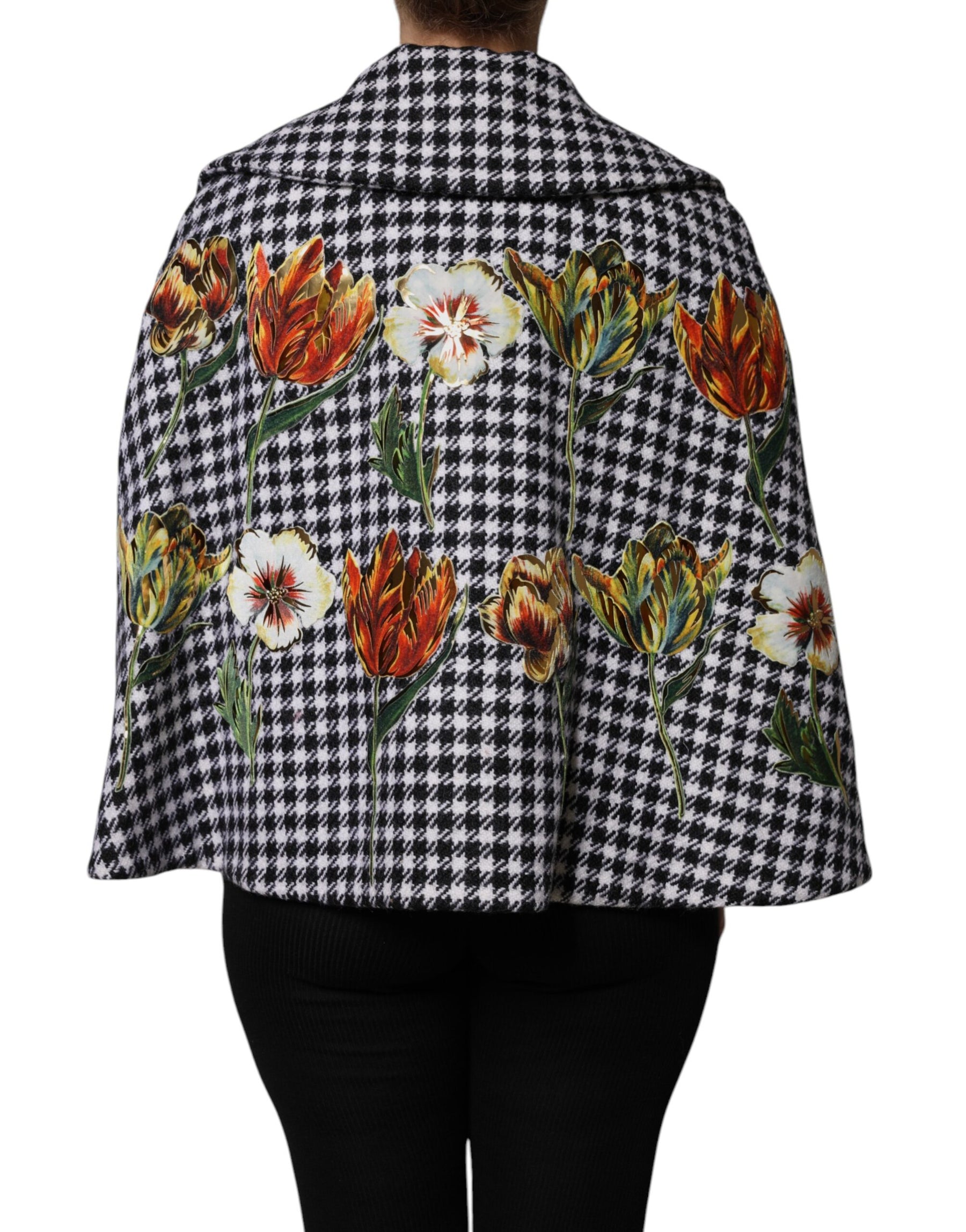 Dolce & Gabbana Black White Monochrome Patterned Floral Cape Jacket | Regal Royce