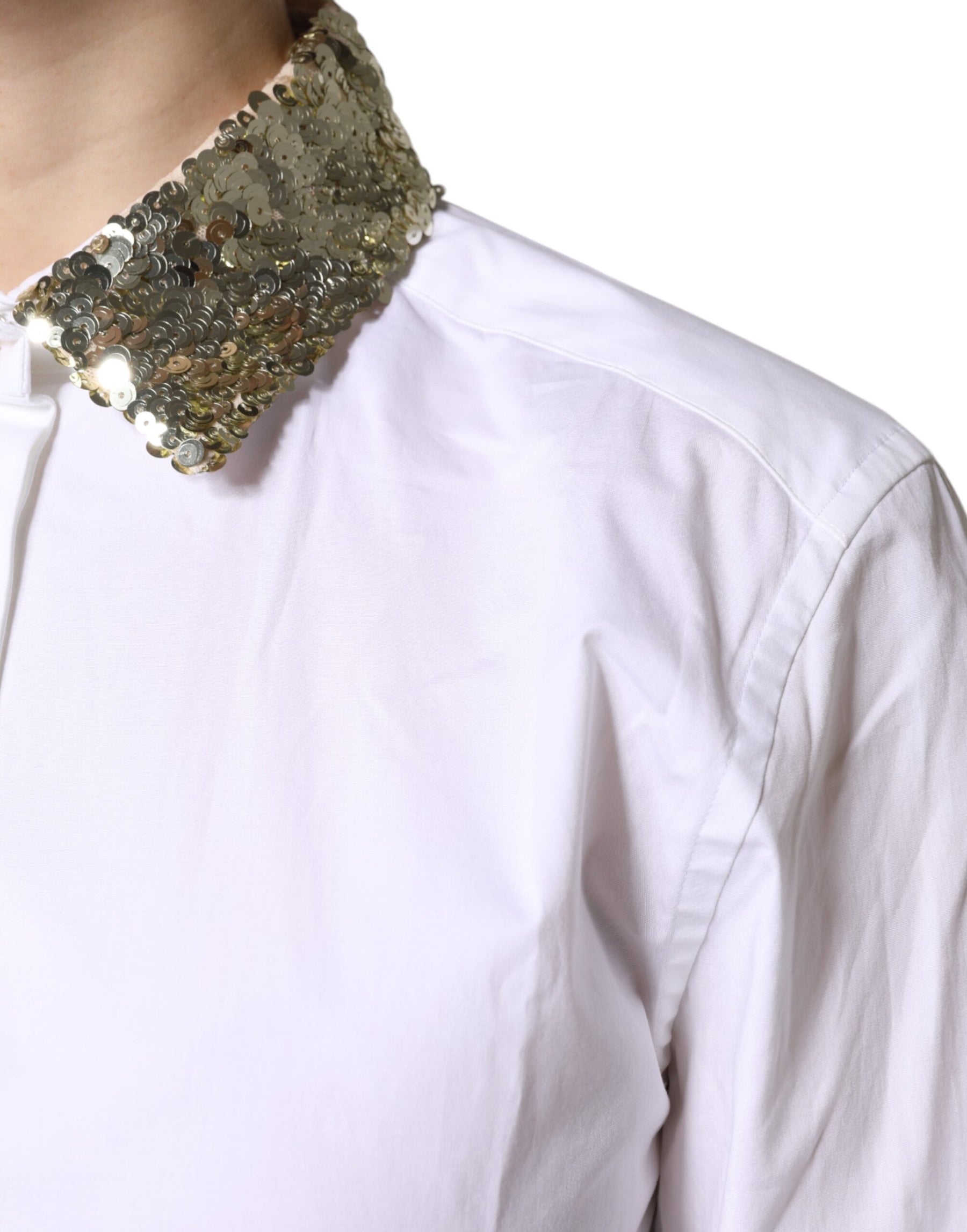 Dolce & Gabbana White Cotton Long Sleeves Sequin Shirt Top | Regal Royce