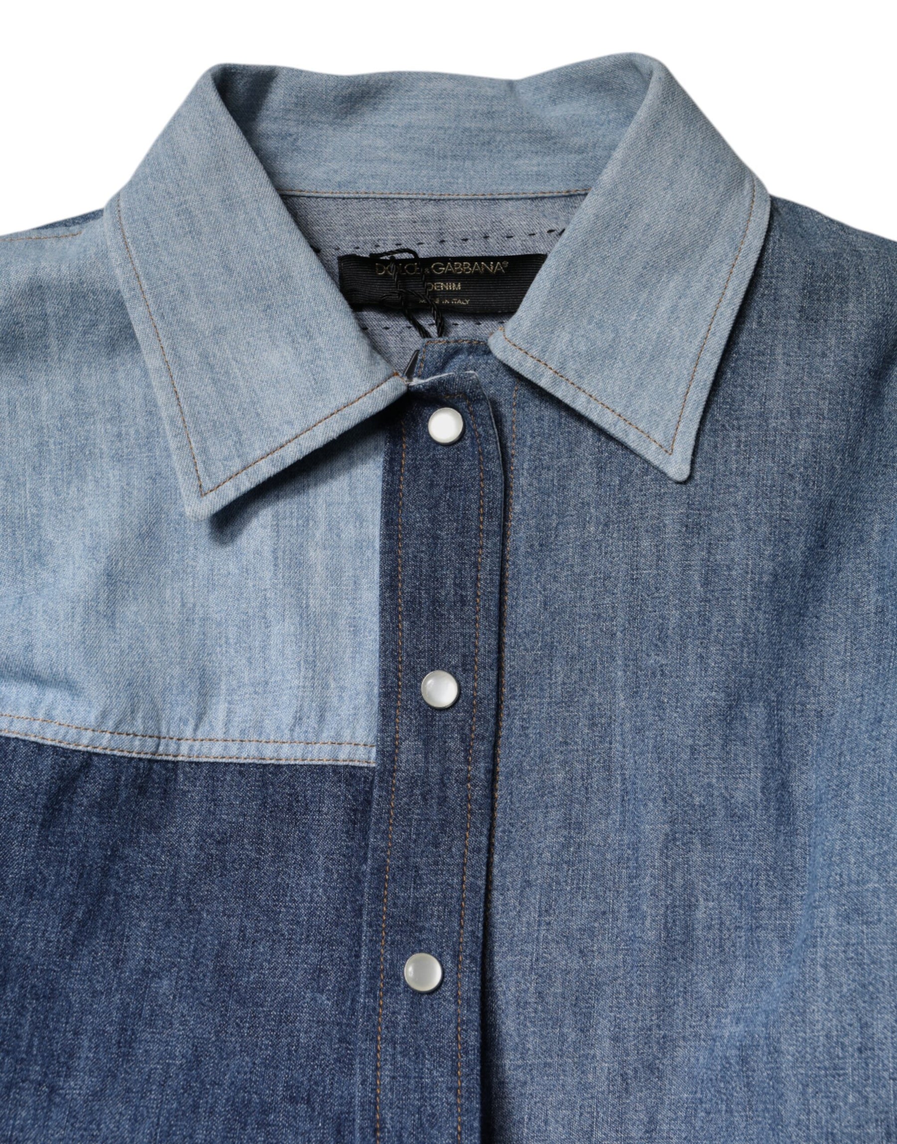 Dolce & Gabbana Blue Cotton Button Up Collared Long Sleeve Top | Regal Royce