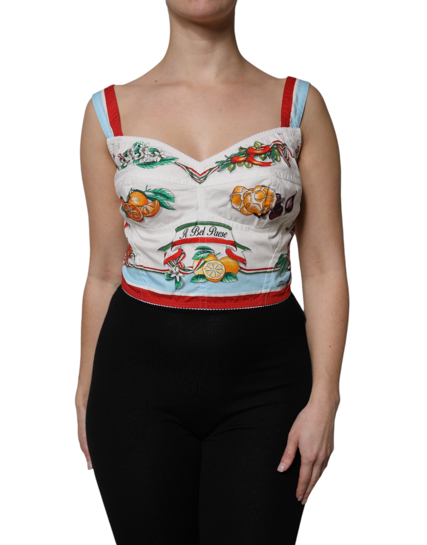 Dolce & Gabbana White Vegetable Print Sweetheart Cropped Top | Regal Royce