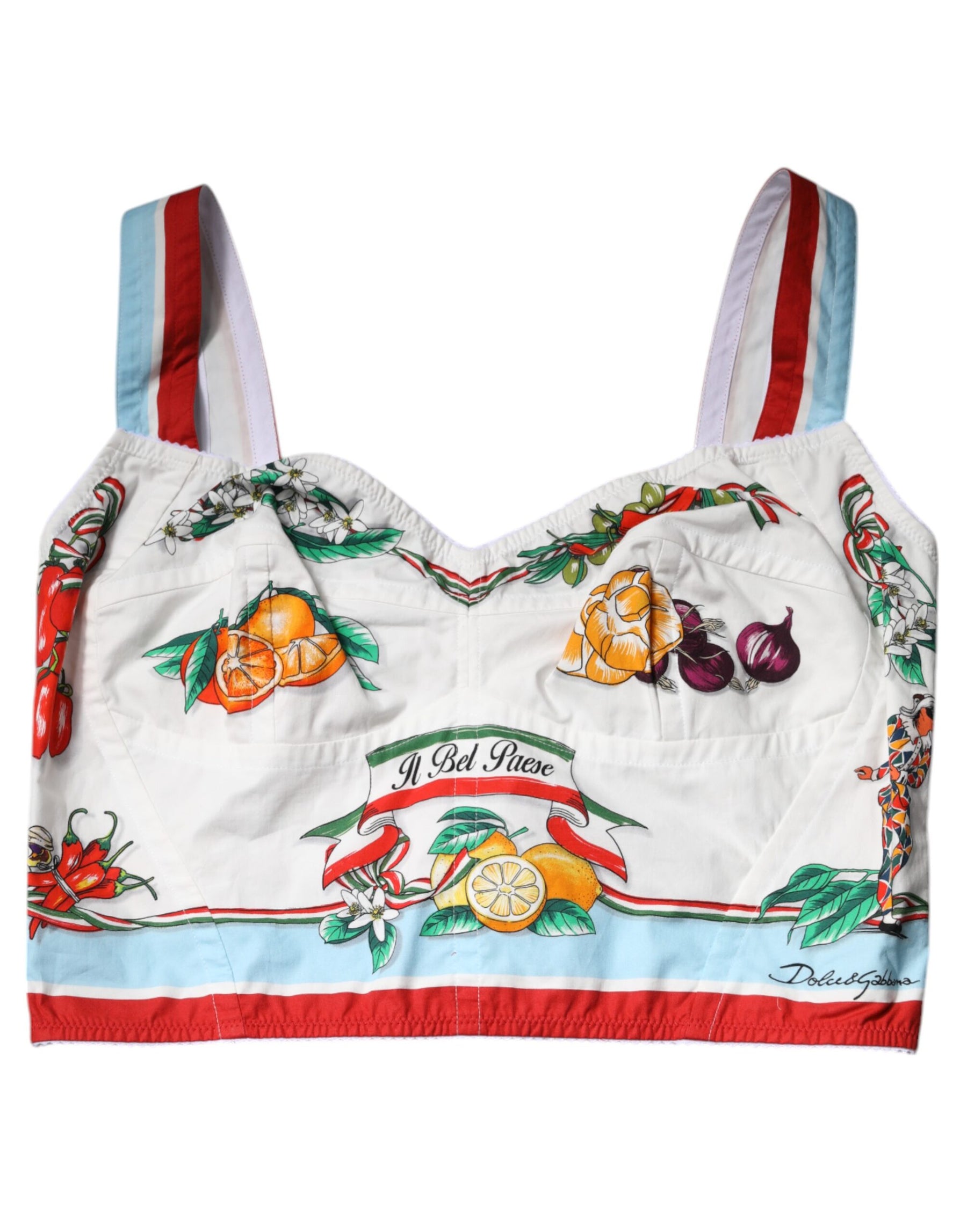 Dolce & Gabbana White Vegetable Print Sweetheart Cropped Top | Regal Royce