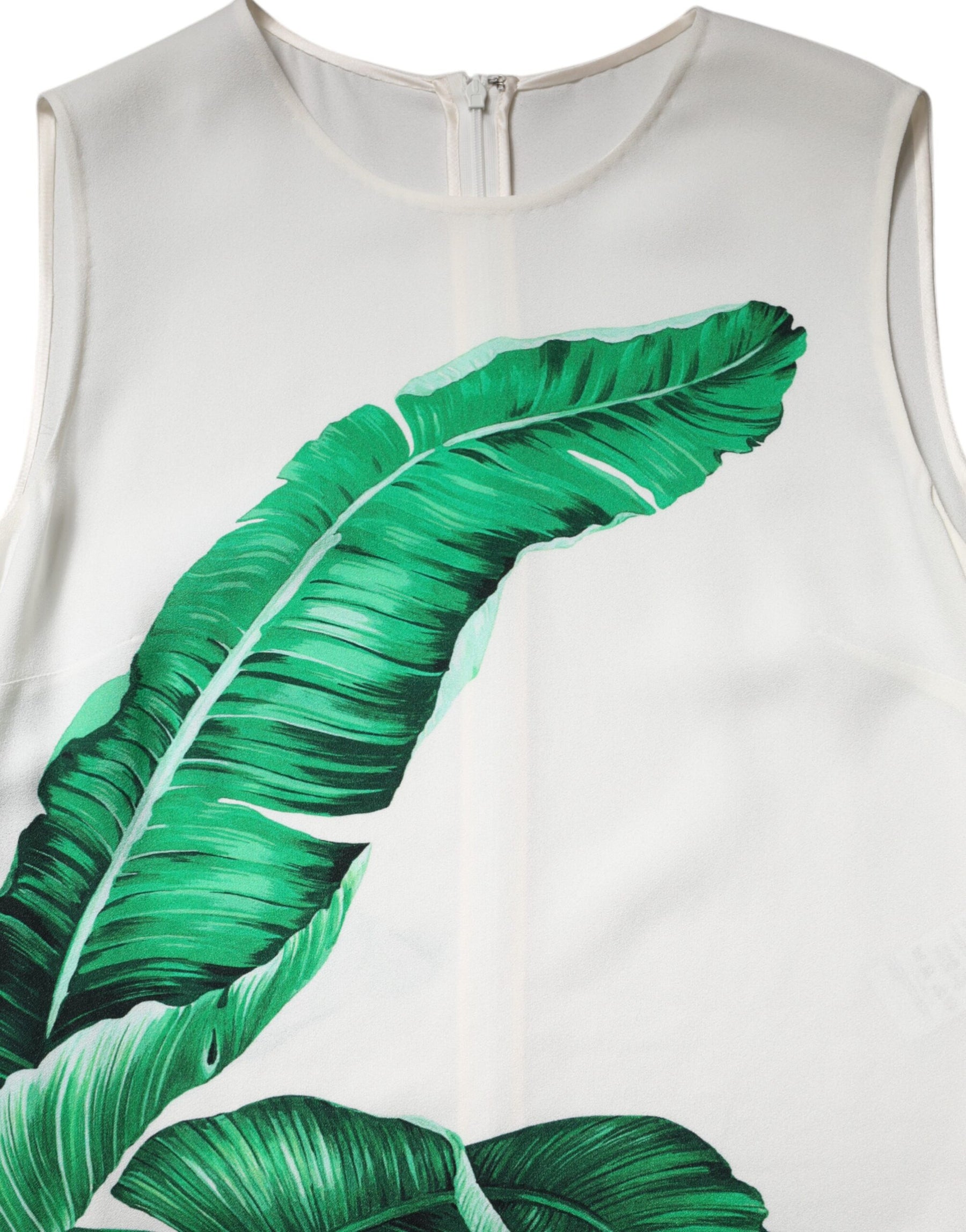 Dolce & Gabbana White Banana Leaf Print Round Neck Tank Top | Regal Royce