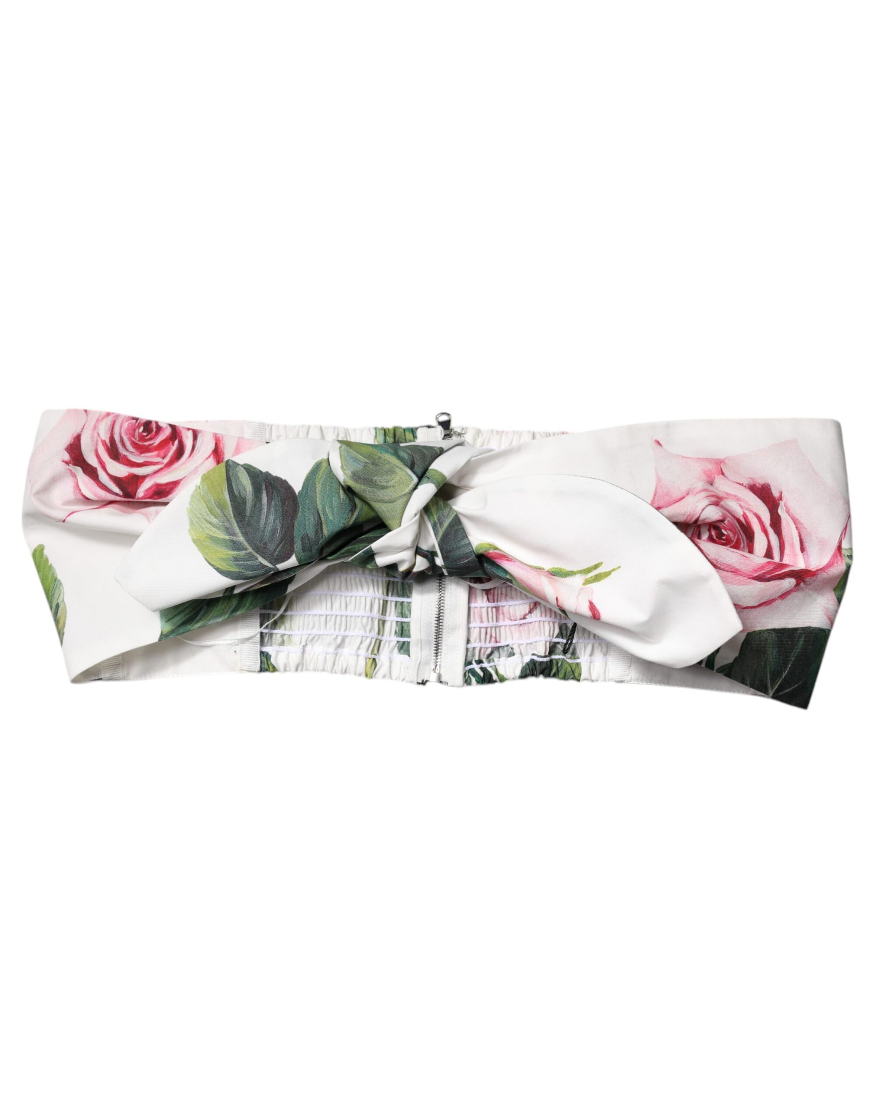 Dolce & Gabbana White Floral Print Cropped Bustier Corset Top | Regal Royce