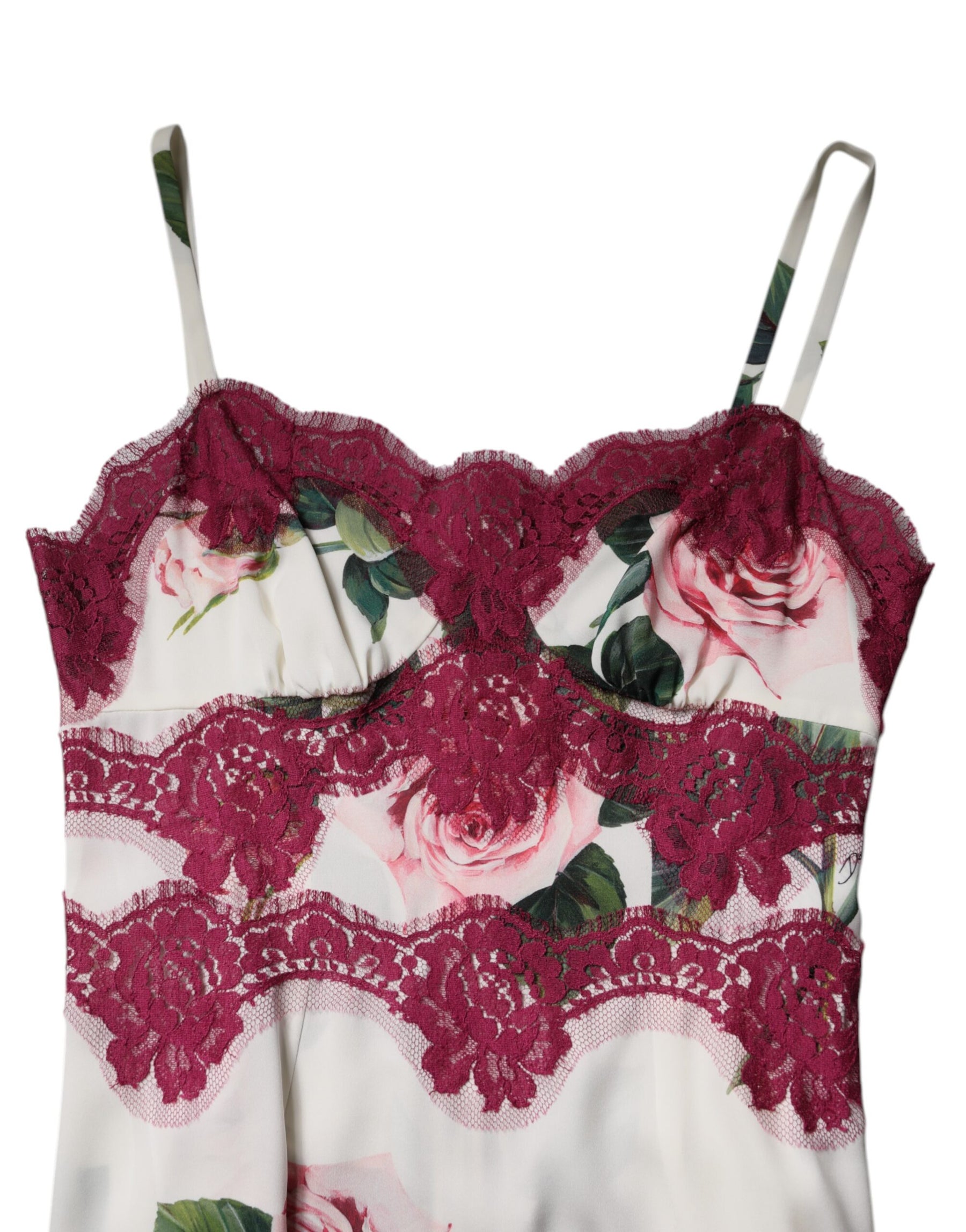 Dolce & Gabbana White Rose Print Satin Lace Tank Top Lingerie | Regal Royce
