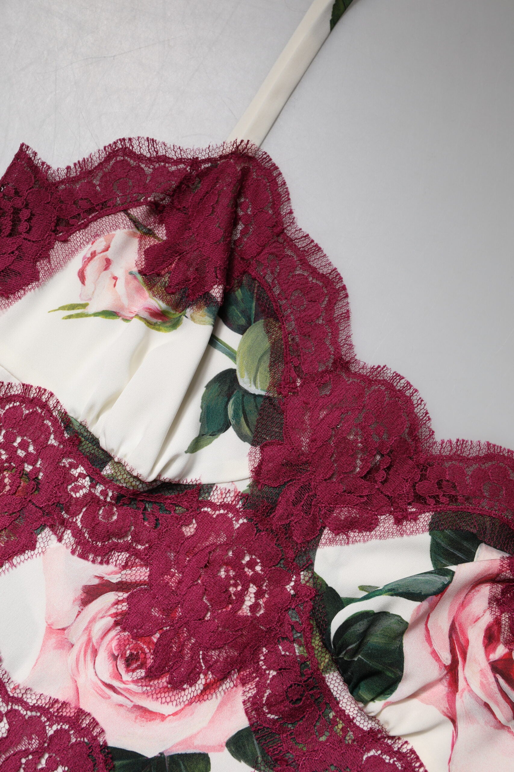 Dolce & Gabbana White Rose Print Satin Lace Tank Top Lingerie | Regal Royce