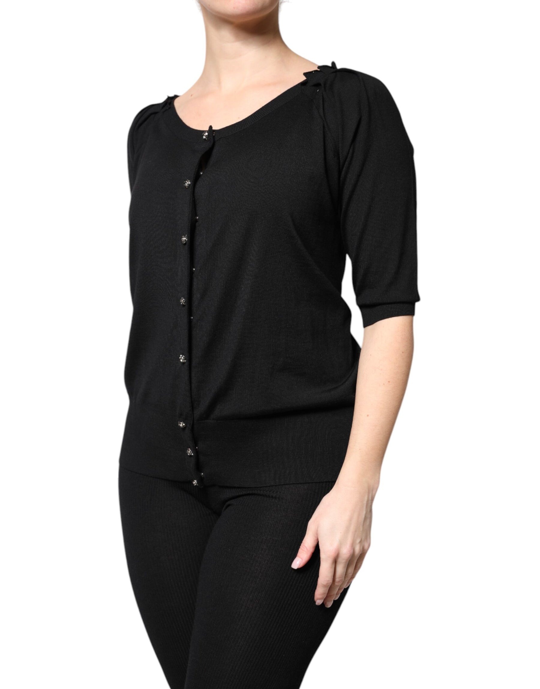 Dolce & Gabbana Black Button Down Short Sleeve Blouse Top | Regal Royce