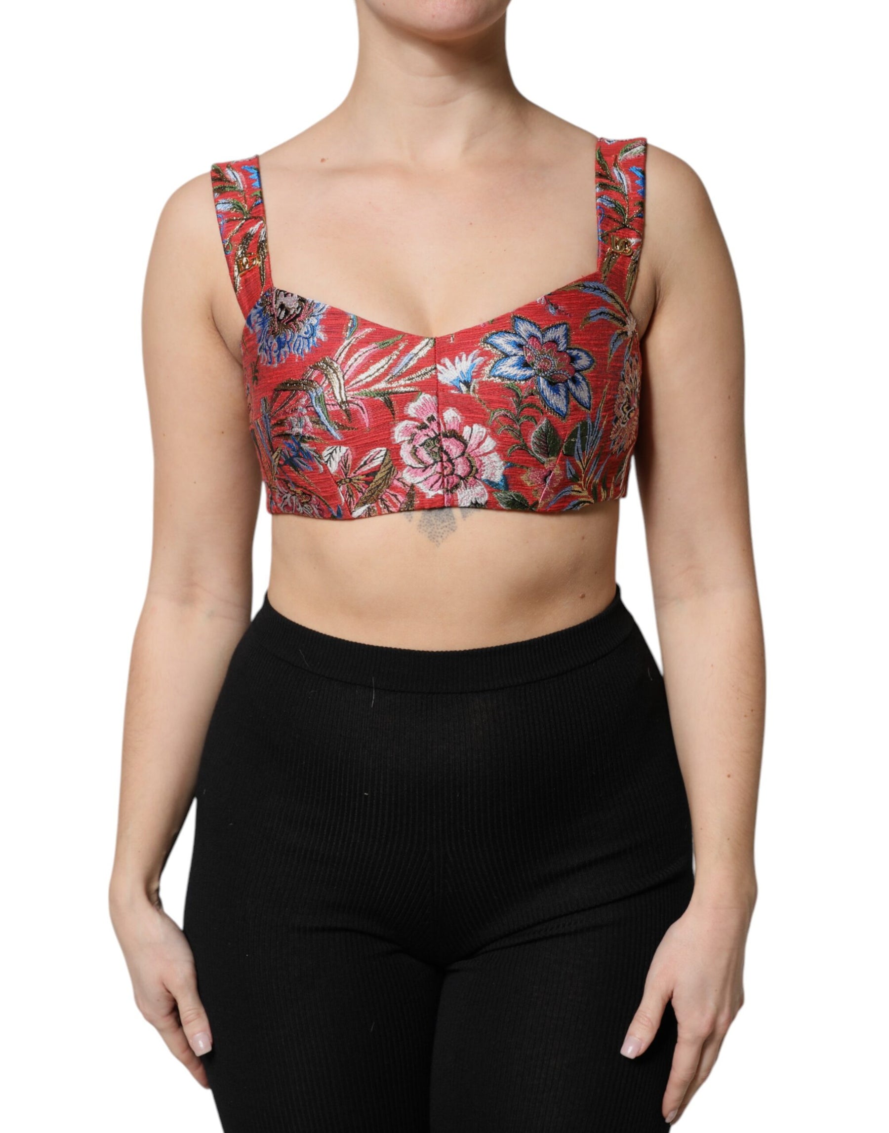 Dolce & Gabbana Red Floral Brocade Cropped Bustier Corset Top | Regal Royce