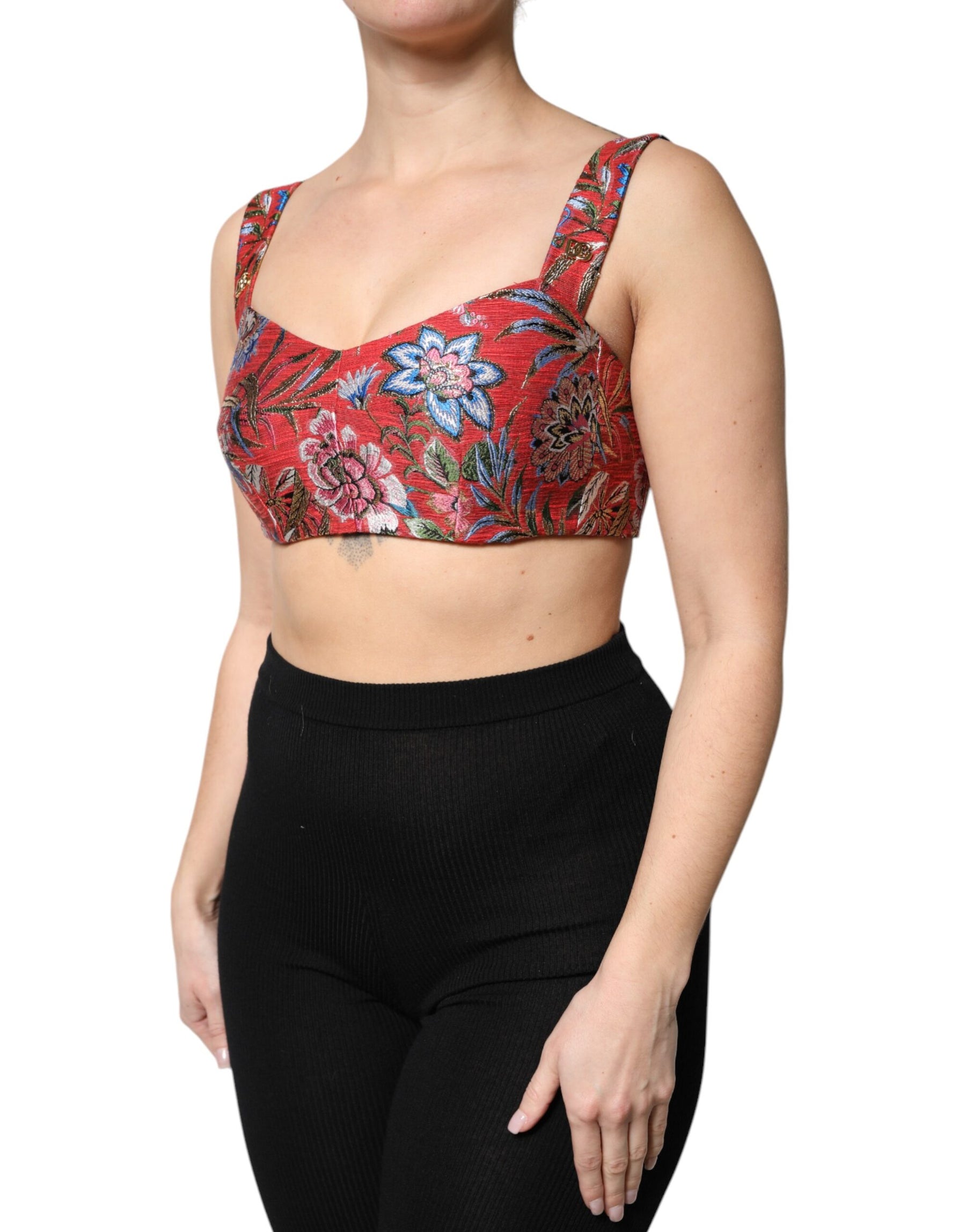 Dolce & Gabbana Red Floral Brocade Cropped Bustier Corset Top | Regal Royce