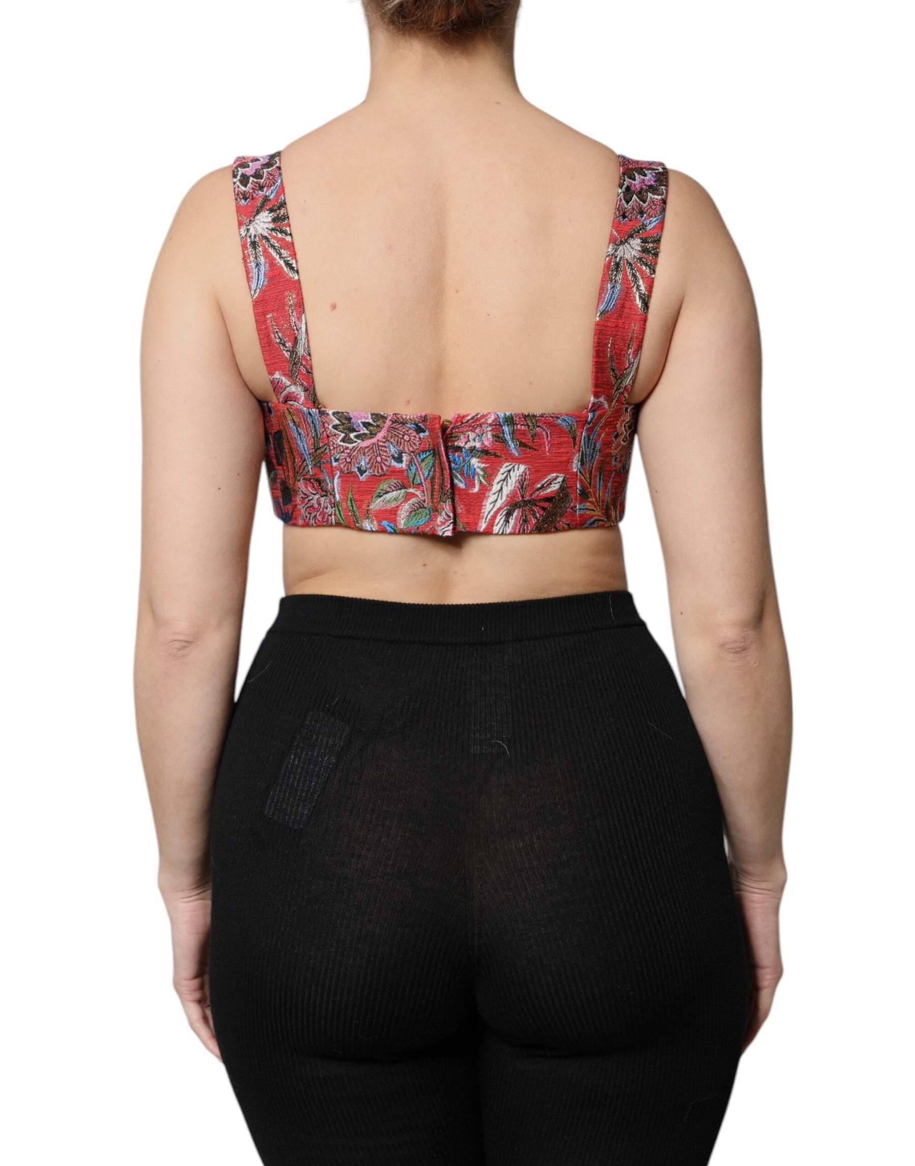 Dolce & Gabbana Red Floral Brocade Cropped Bustier Corset Top | Regal Royce