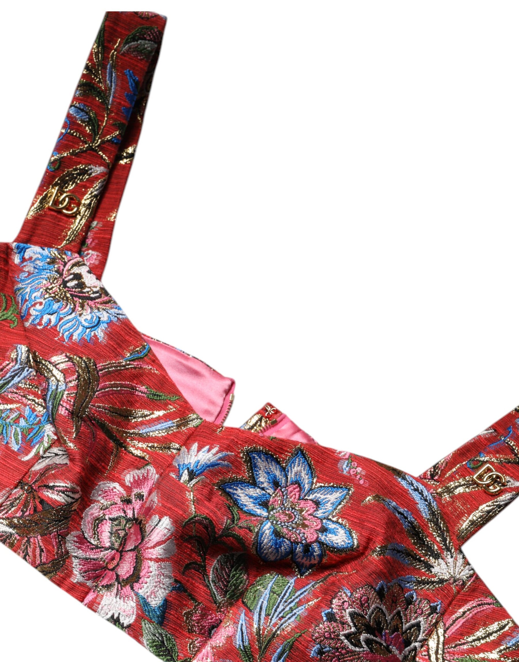 Dolce & Gabbana Red Floral Brocade Cropped Bustier Corset Top | Regal Royce
