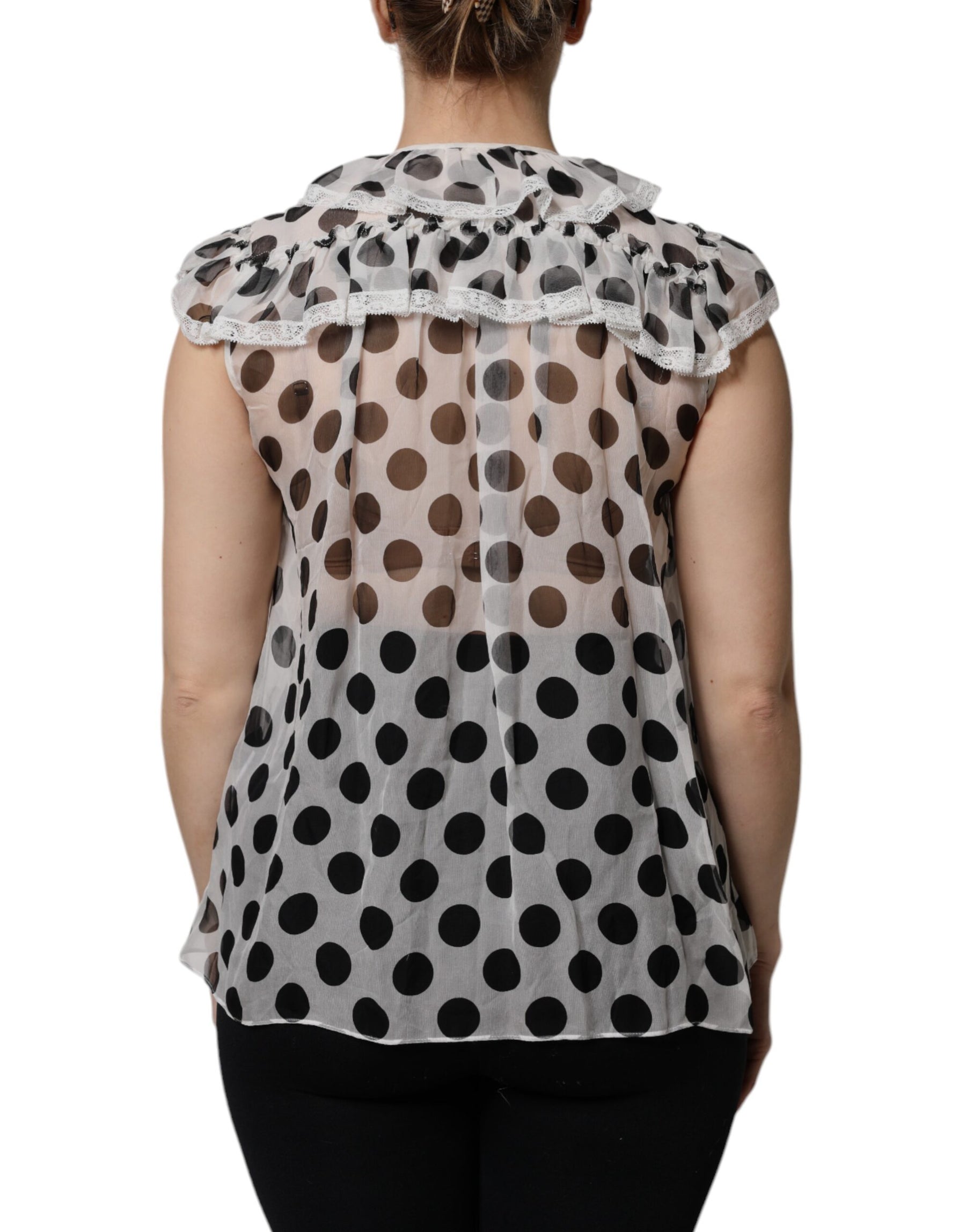 Dolce & Gabbana White Black Polka Dot Cotton Sleeveless Top | Regal Royce